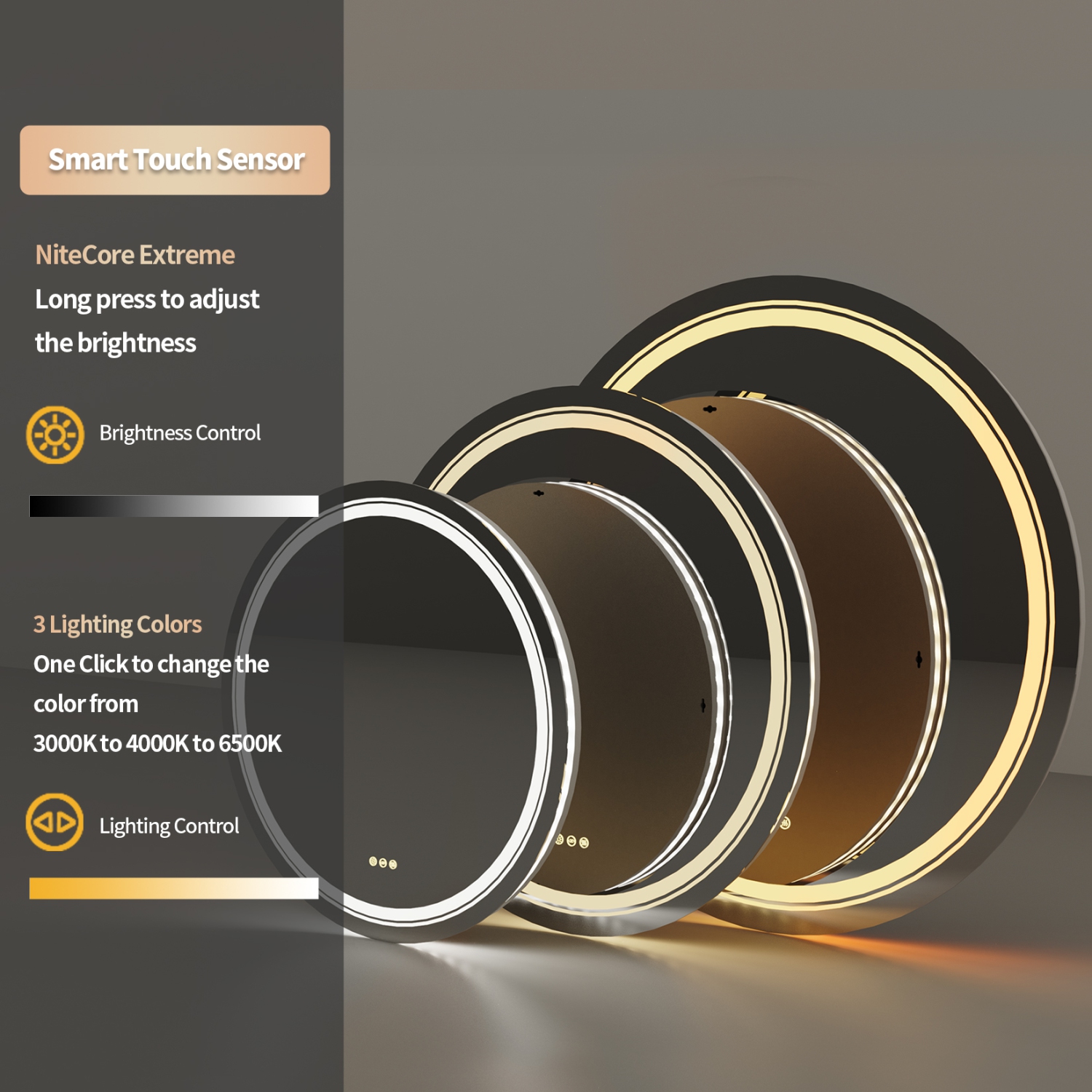 32 Inch Round LED Illuminated Bathroom Mirror Backlit Light Aluminum Frame Wall Vanity Makeup Bathroom Mirror with Light Memory Anti-fog Function