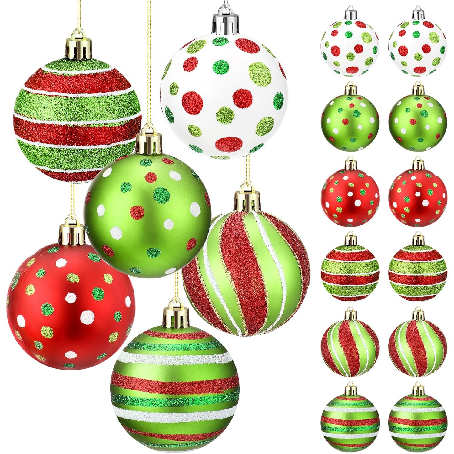 12 Pcs 2.4 Inch Christmas Ball Ornaments Glittering Plastic Hanging Decorations Elf Balls Swirl Candy Cane Peppermint Red and Green Christmas Tree