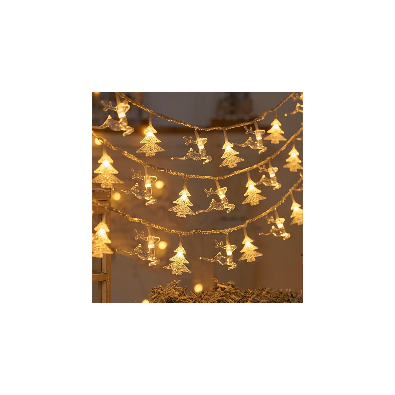 Guirlande de lumières de Noël en forme de wapiti des neiges de LED, petites lumières de Noël décorées et clignotantes colorées