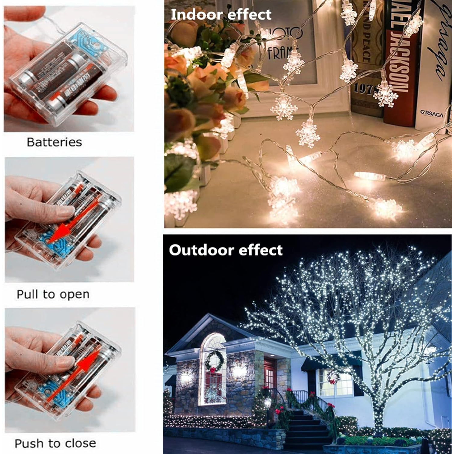 Christmas Lights, Snowflake String Lights 19.6 ft 40 LED Fairy Lights Battery Operated Waterproof for Xmas Garden Patio Bedroom Party Decor Indoor