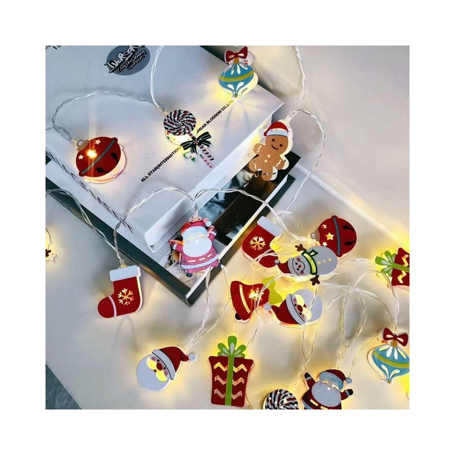 Guirlande d'étoiles d'arbre de Noël, Lumière d'ambiance, Décoration de chambre, 20 LED, 9.8&nbsp;pi, Alimentation USB（Lumières restantes allumées）