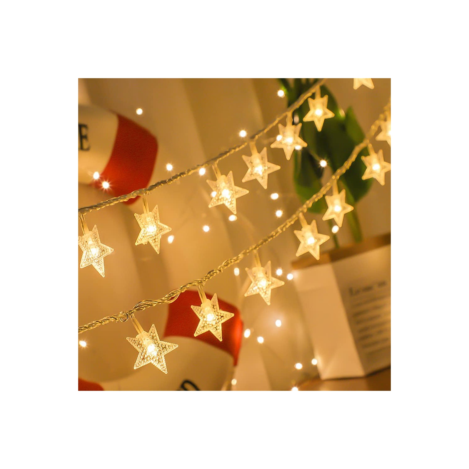 Jeu de lumières en étoile 19,6pi 40 LED Fées Lumières de Noël étanches intérieures/extérieures à piles pour chambre à coucher Party Wedding Noël