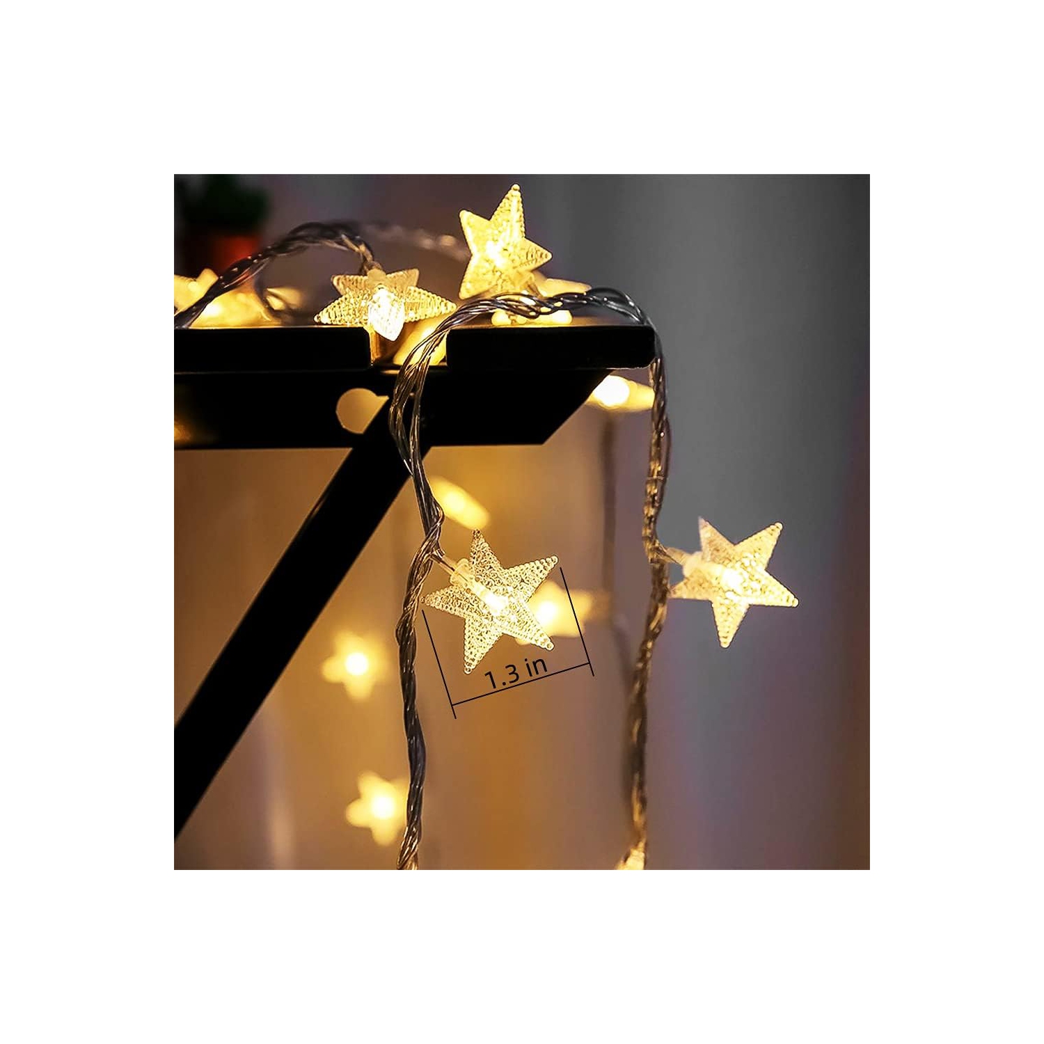 Jeu de lumières en étoile 19,6pi 40 LED Fées Lumières de Noël étanches intérieures/extérieures à piles pour chambre à coucher Party Wedding Noël