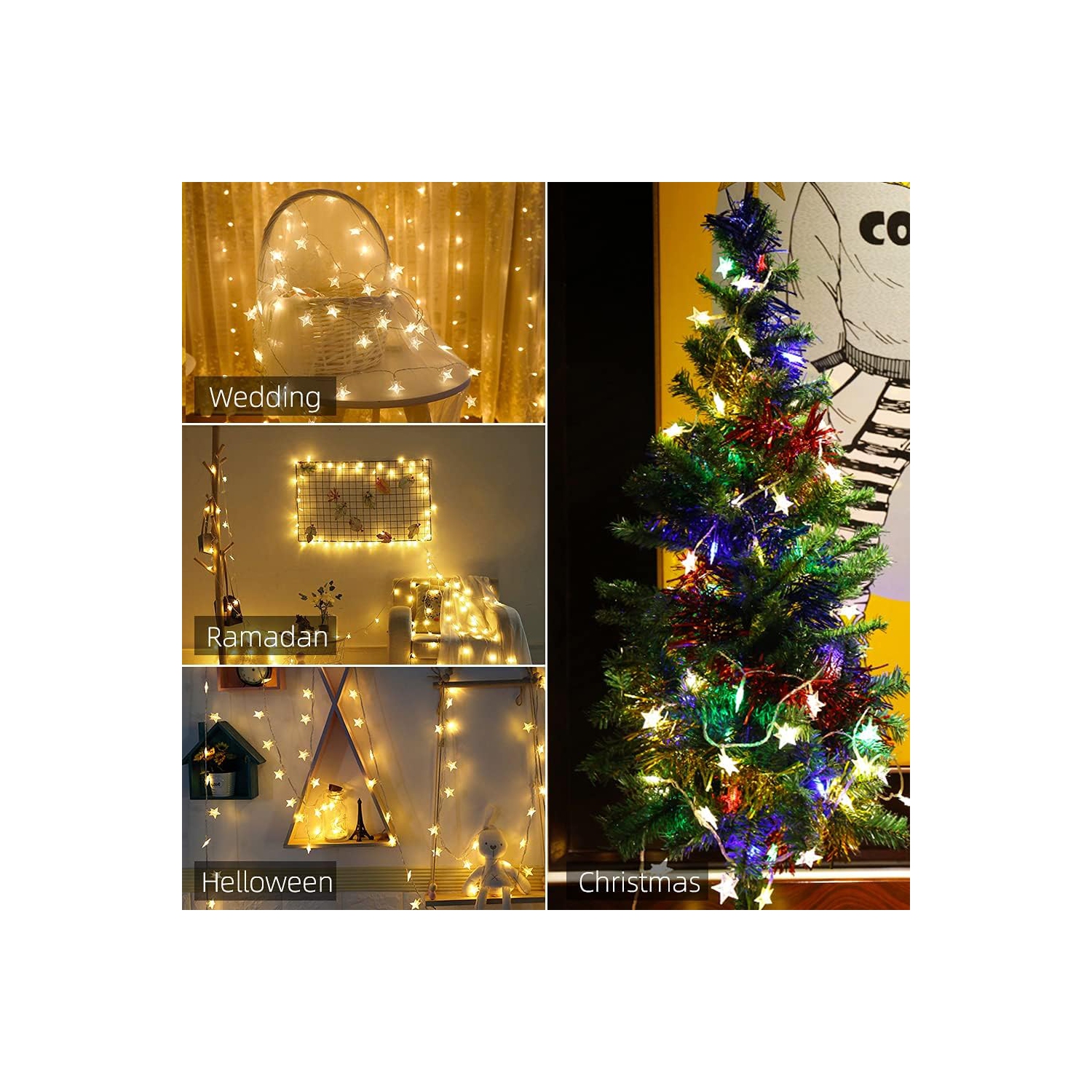 Jeu de lumières en étoile 19,6pi 40 LED Fées Lumières de Noël étanches intérieures/extérieures à piles pour chambre à coucher Party Wedding Noël