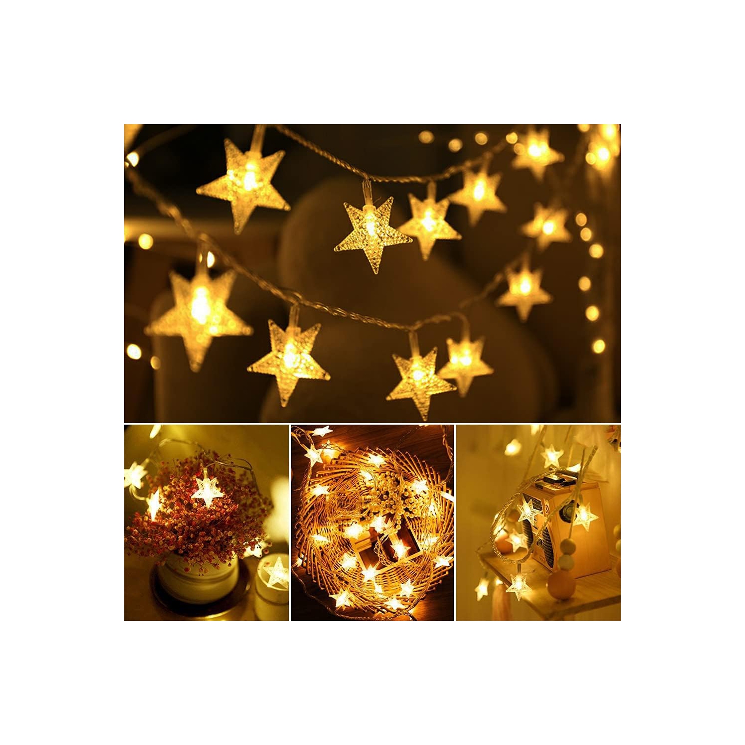 Jeu de lumières en étoile 19,6pi 40 LED Fées Lumières de Noël étanches intérieures/extérieures à piles pour chambre à coucher Party Wedding Noël