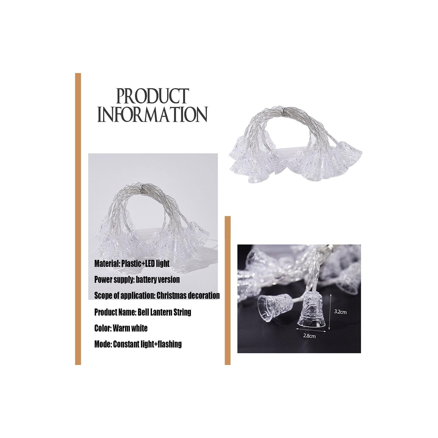 LED Little Bell, Beautiful and Romantic Christmas Decoration, 19.6FT 40LED Small Colored Light String, Gift Fairy Tale Light Halloween Decoration