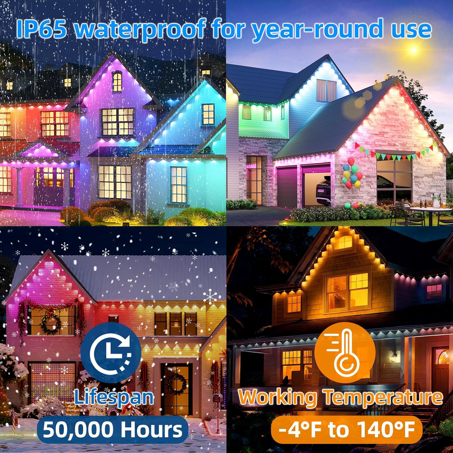 Permanent Outdoor Lights Pro, 100ft with 72 RGB LED Lights for Daily and Accent Lighting, IP65 Waterproof Eaves String Lights with App & Remote,Smart