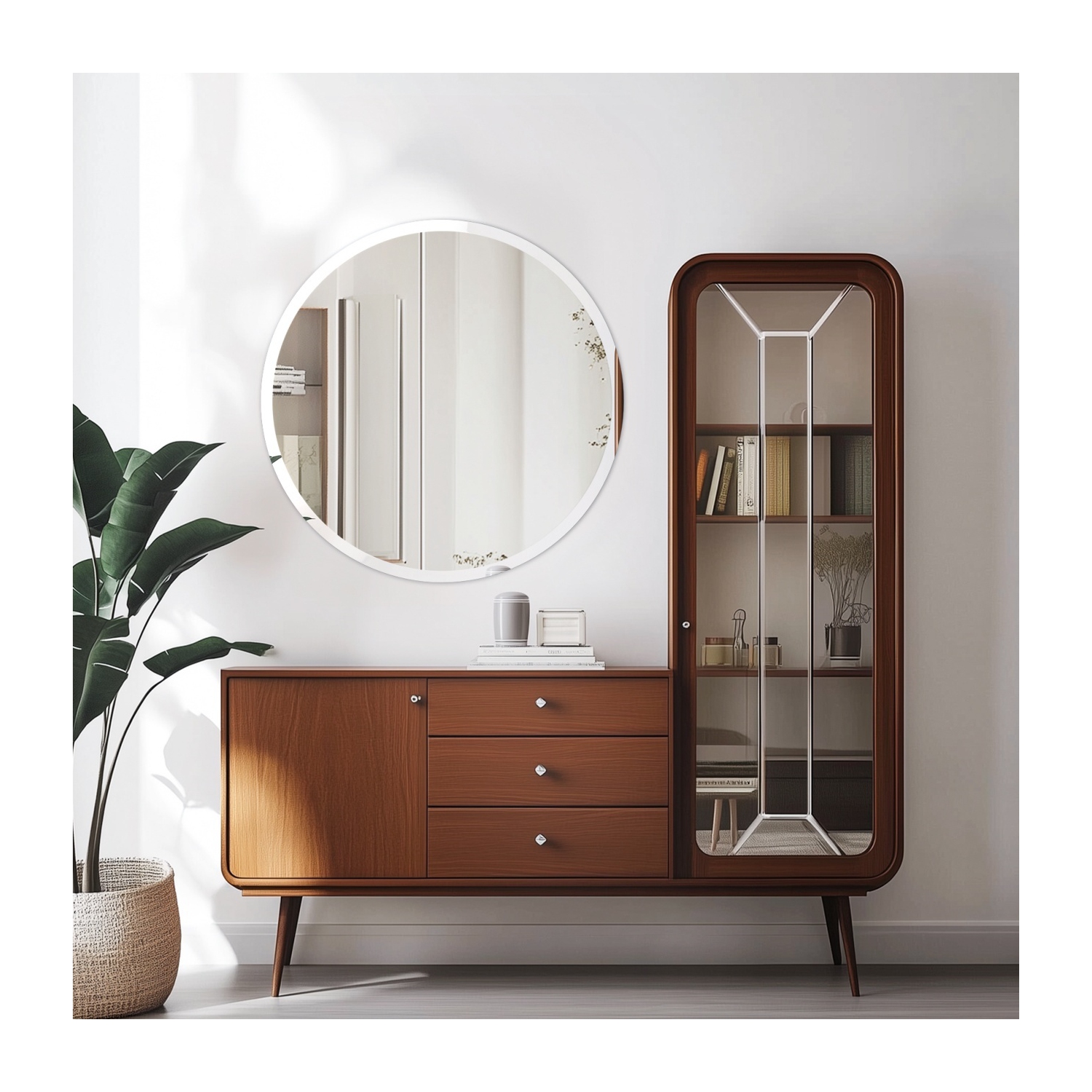 24 Inch Frameless Round Wall Hanging Mirror Silver Glass Mirror Vanity Makeup Mirror with Beveled Polished Edge for Livingroom Bathroom Entryway