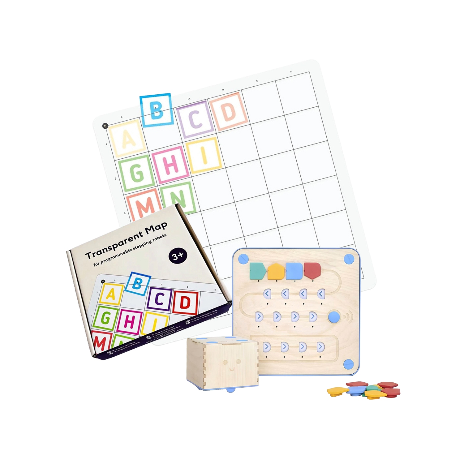 Primo Cubetto Coding Robot with Transparent Mat 6x6 Bundle Pack - STEM Programming Educational Screen Free Robot and Playmat Play Set