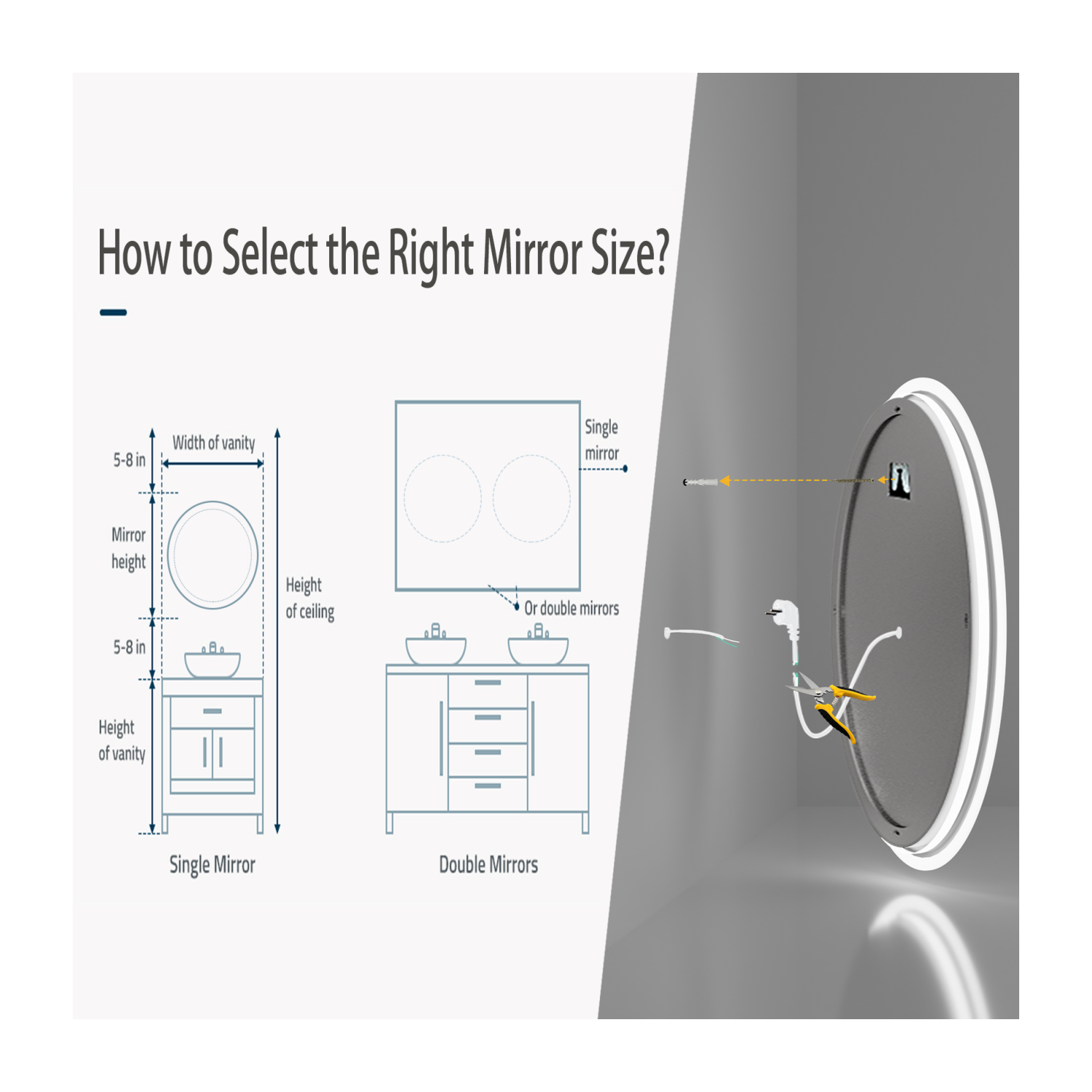 24 Inch Round LED Illuminated Bathroom Mirror Backlit Light Aluminum Frame Wall Vanity Makeup Bathroom Mirror with Light Memory Anti-fog Function