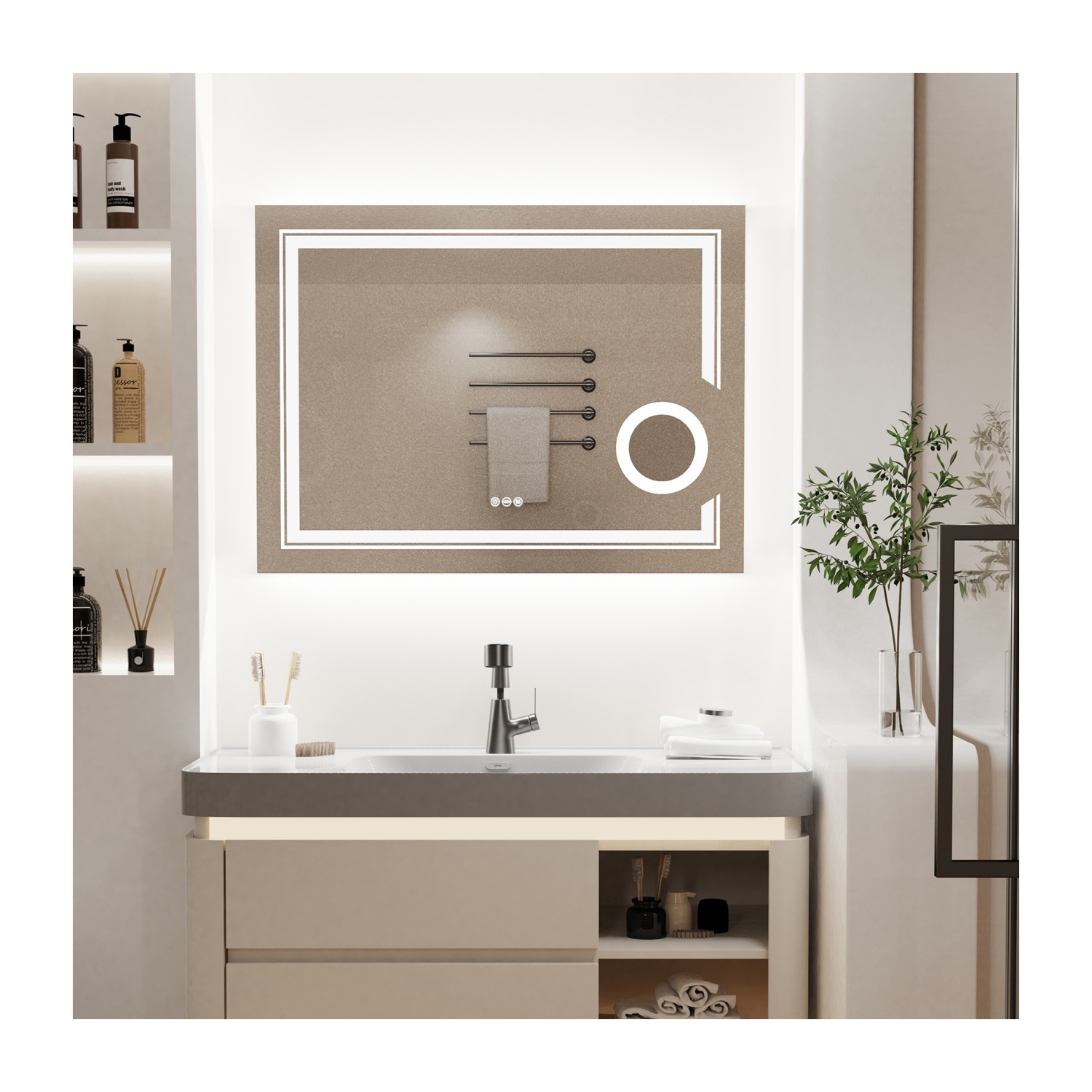 24x32 Inch LED Dimmable Bathroom Mirror Backlit Front Lighted Wall Vanity Mirror with 3X Magnifying,Smart Touch,3 Lighting Colors,Memory