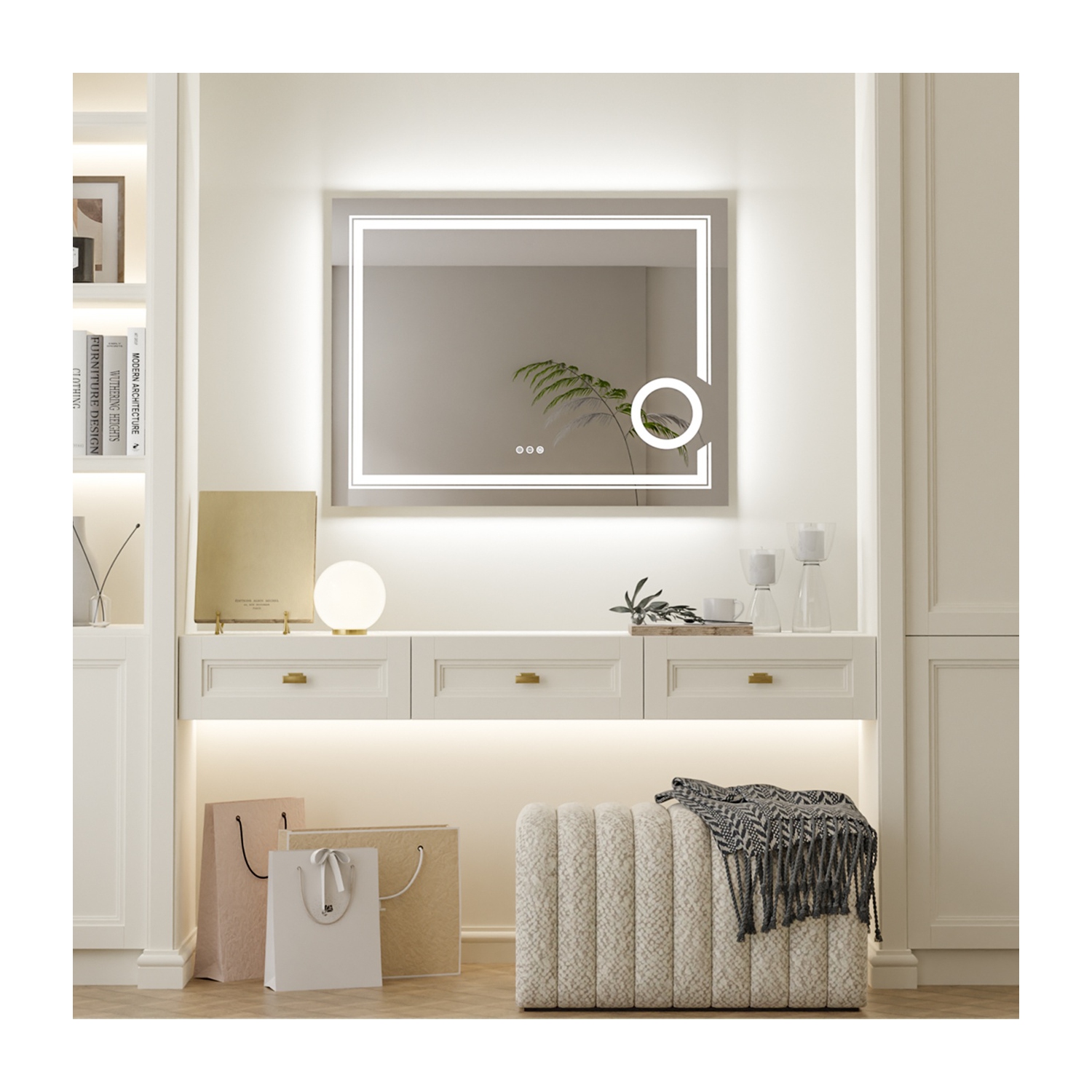 24x32 Inch LED Dimmable Bathroom Mirror Backlit Front Lighted Wall Vanity Mirror with 3X Magnifying,Smart Touch,3 Lighting Colors,Memory