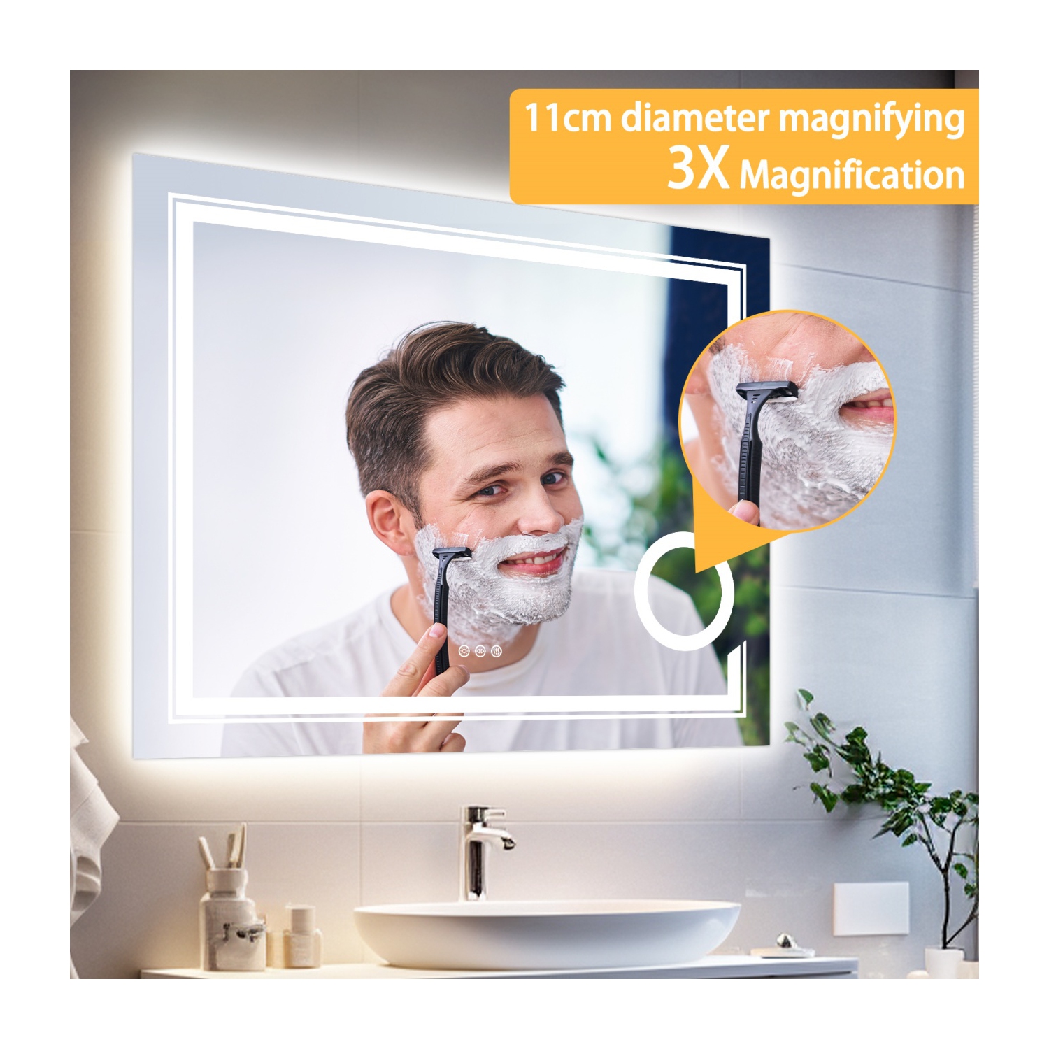 24x32 Inch LED Dimmable Bathroom Mirror Backlit Front Lighted Wall Vanity Mirror with 3X Magnifying,Smart Touch,3 Lighting Colors,Memory