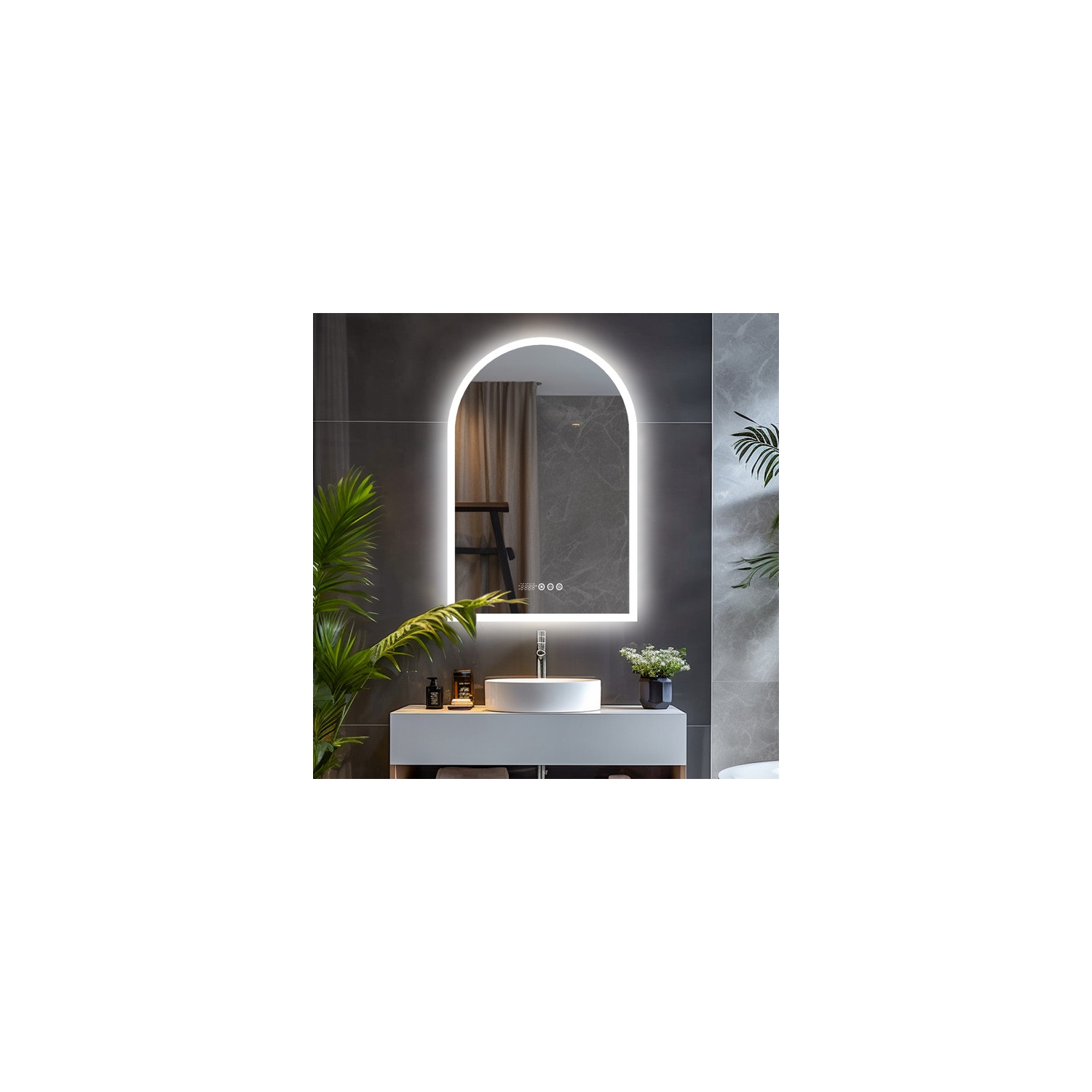 24x36 Inch Arch LED Bathroom Mirror 3 Colours Backlit Light Anti-fog Vanity Wall Mirror with Smart Touch Switch Memory Function Makeup Silver Mirror