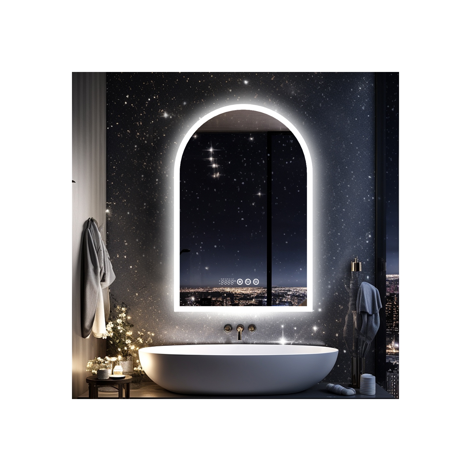 24x36 Inch Arch LED Bathroom Mirror 3 Colours Backlit Light Anti-fog Vanity Wall Mirror with Smart Touch Switch Memory Function Makeup Silver Mirror