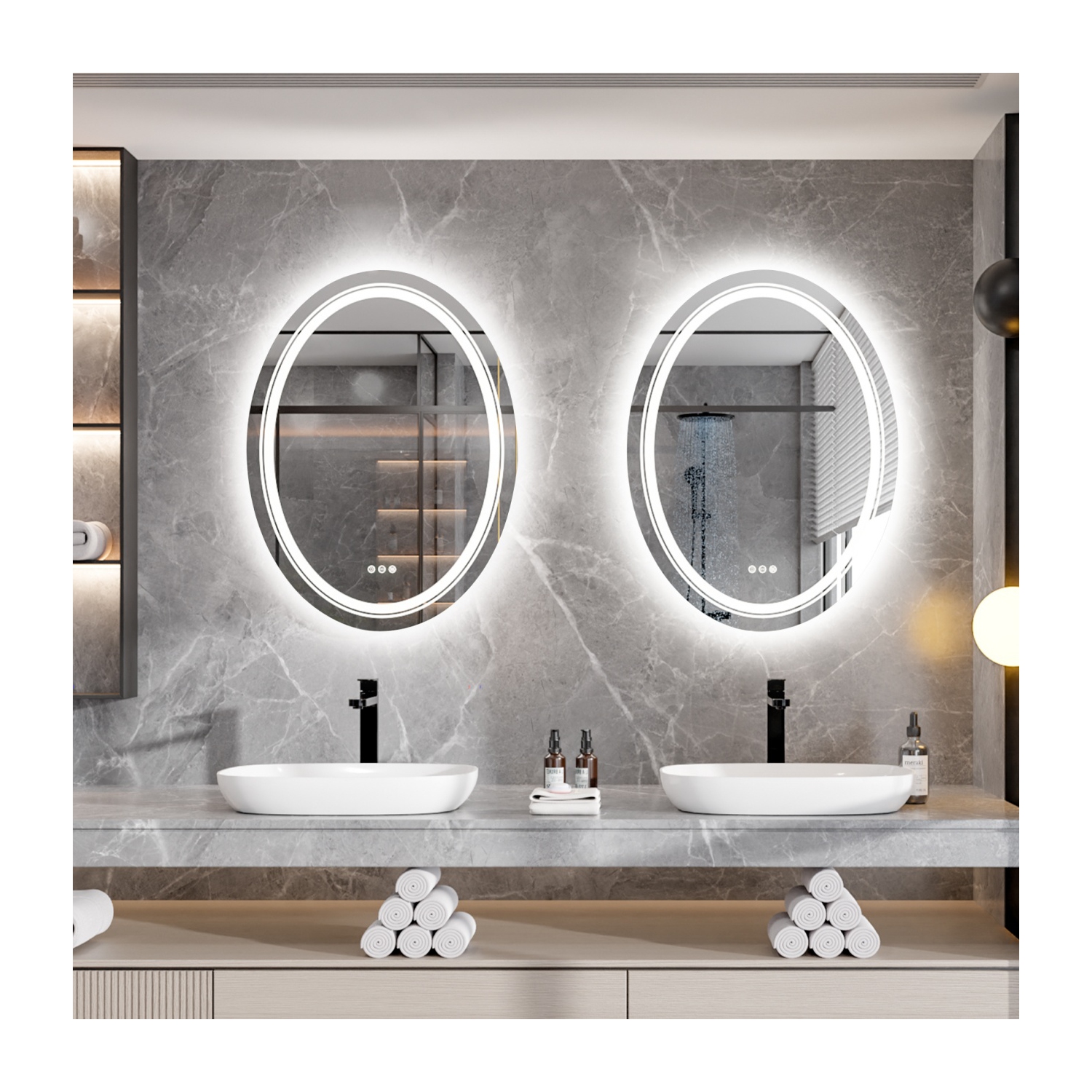 20x28 Inch Oval Bathroom Mirror 3 Lights Memory Function Smart Touch Sensor Anti-fog Makeup Mirror with Backlit Front Lighted