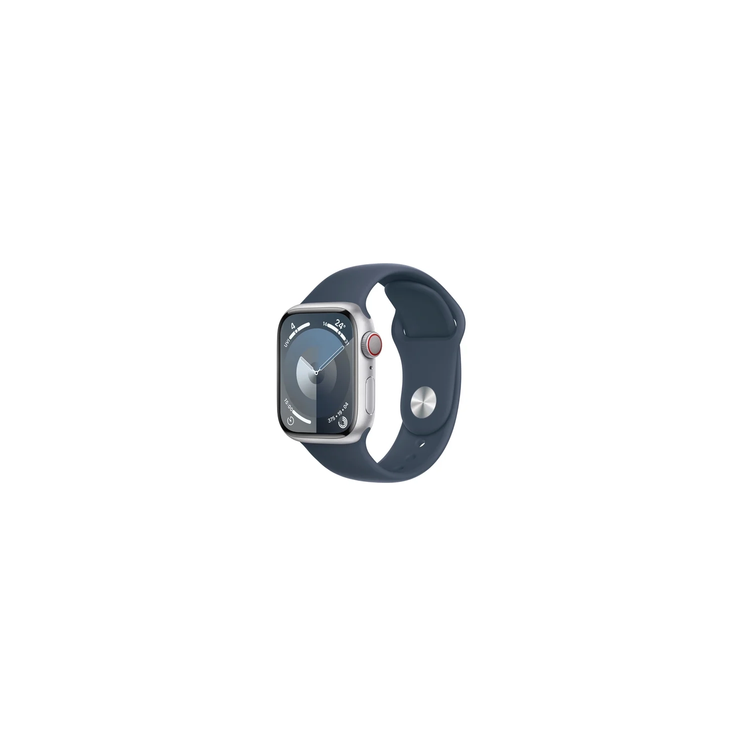 Apple Watch Series 9 (GPS + Cellular) 45mm Silver Aluminium Case with Storm Blue Sport Band - BRAND NEW
