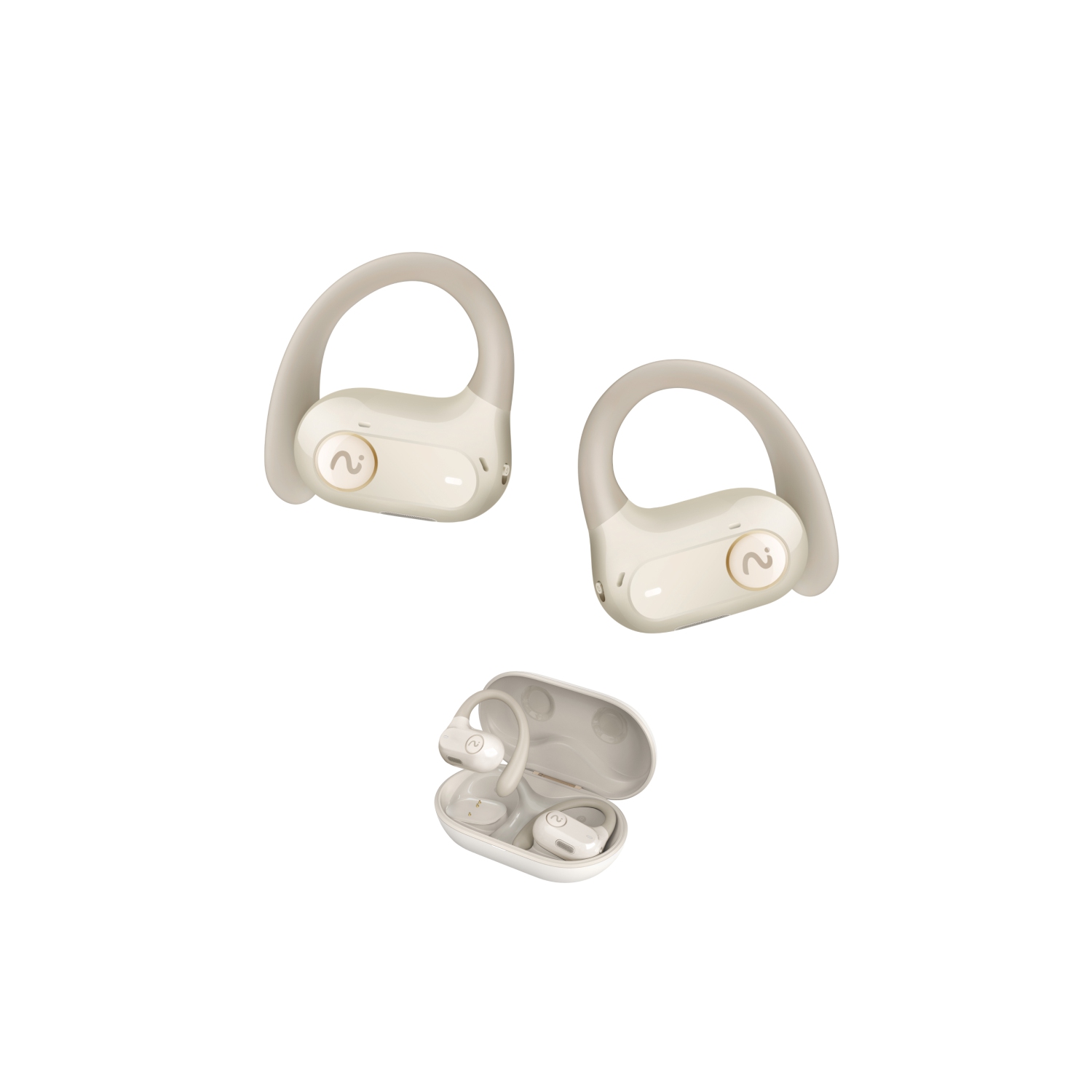 viaim Air – Lightweight Open-Ear Wireless Earbuds with AI Note Taking & Translation for Workouts, Meetings, Voice recorder - Sandstone White