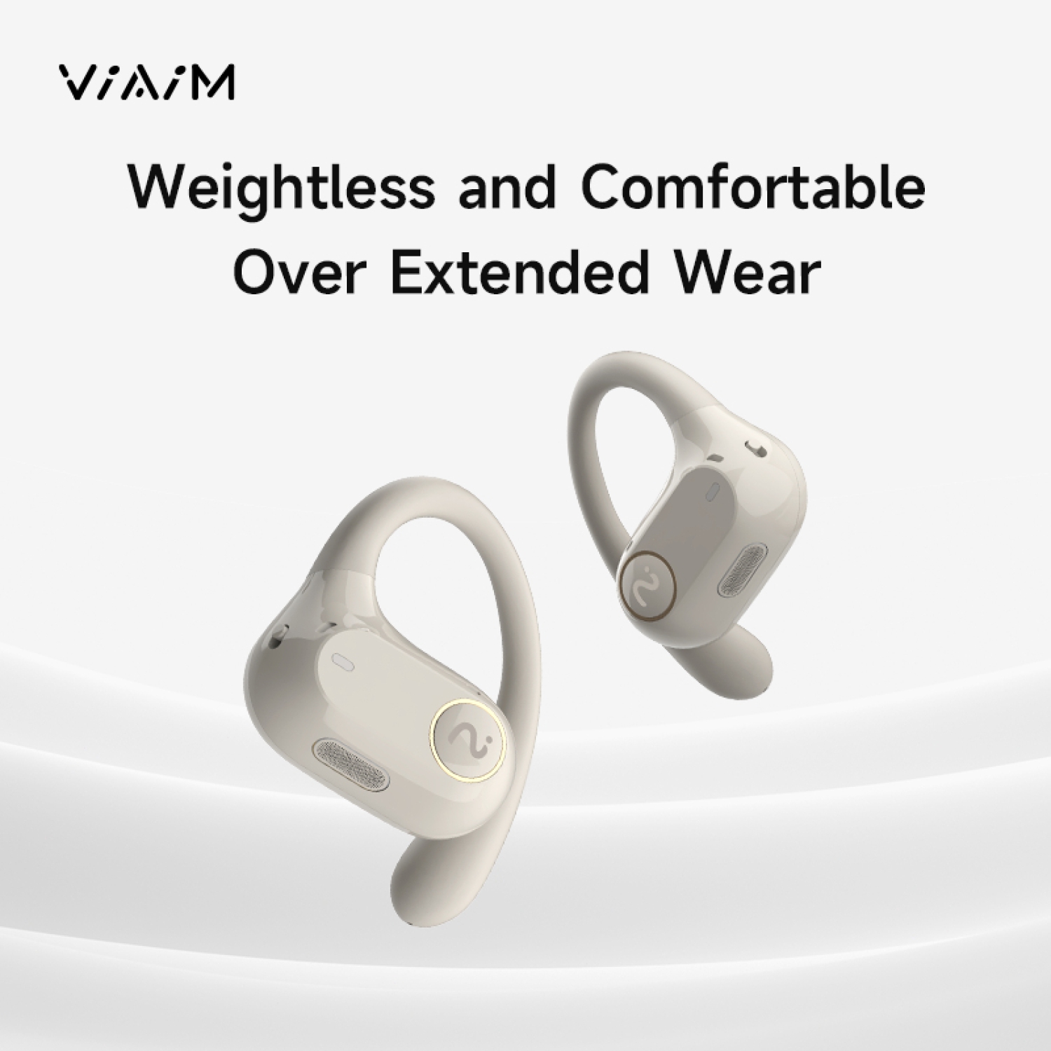 viaim Air – Lightweight Open-Ear Wireless Earbuds with AI Note Taking & Translation for Workouts, Meetings, Voice recorder - Sandstone White