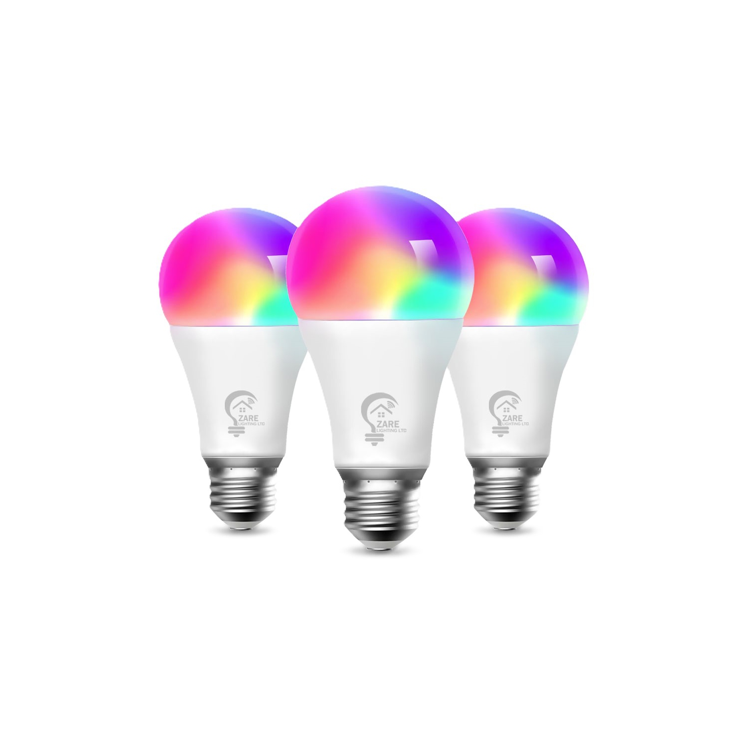 Zare Smart Light Bulbs, Compatible with Alexa and Google Assistant, Dimmable Color Changing RGB Smart Bulbs, 9W 806 Lumens, 2.4Ghz Bluetooth Wi-Fi, 16 Million Colour-3 Pack