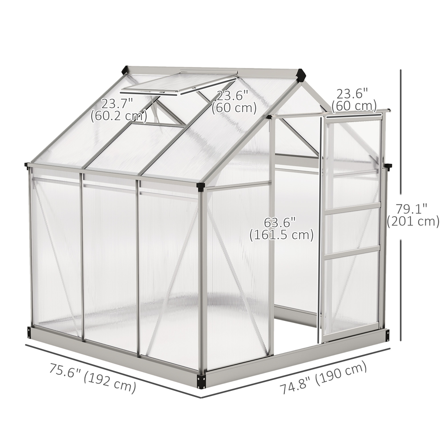 Greenhouse en polycarbonate Outsunny, 6 x 6 x 6,6 pi, ensemble de maison verte, plantes cultivées, cadre en feuille en aluminium galvanisé avec