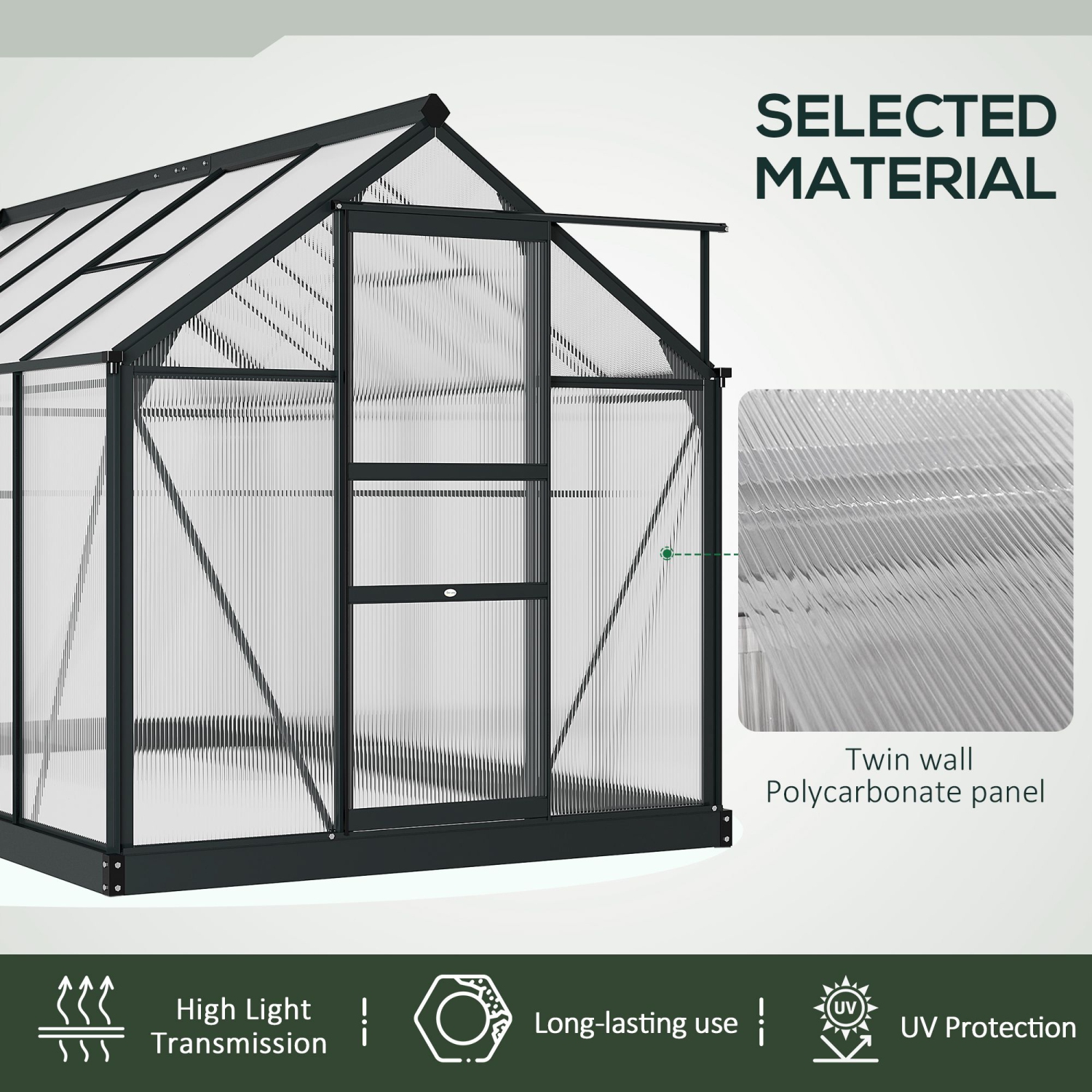 Greenhouse en polycarbonate Outsunny, 6 x 10 x 6,6 pi, ensemble de maison verte, plantes cultivées, cadre en feuille en aluminium galvanisé avec