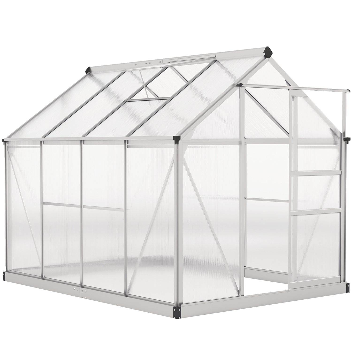 Greenhouse en polycarbonate Outsunny, 6 x 8 x 6,6 pi, ensemble de maison verte, plantes cultivées, cadre en feuille en aluminium galvanisé avec