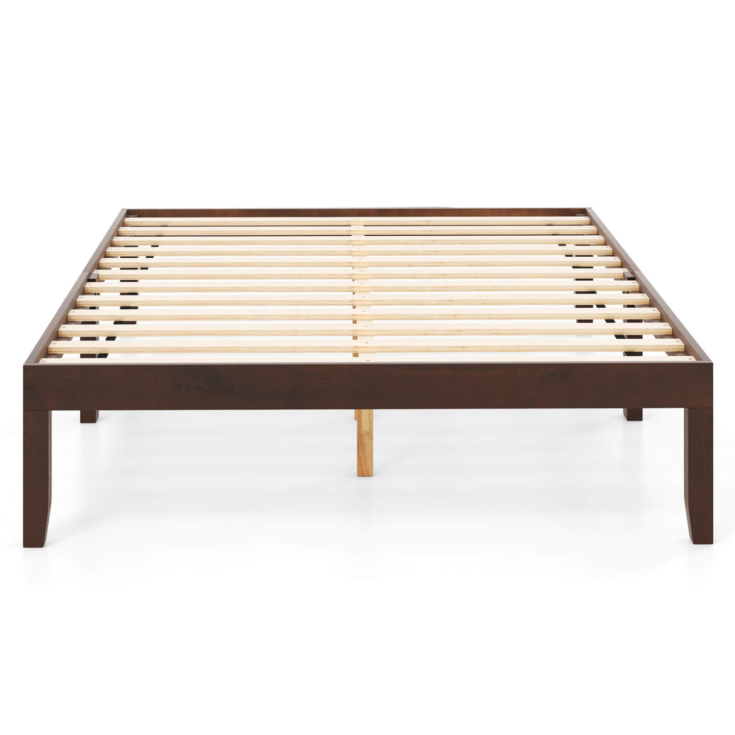 Cadre de lit plateforme en bois pleine grandeur de 14&nbsp;po de Costway avec pattes en hévéa, rangement sous le lit, brun