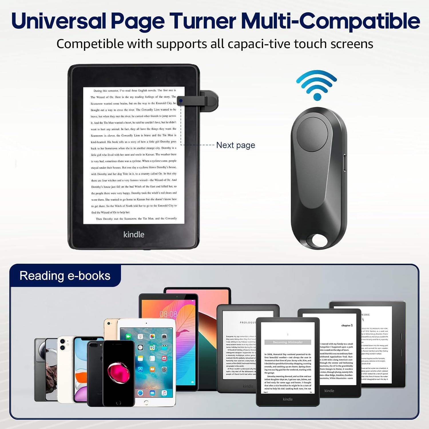 Remote Control Page Turner for Kindle Paperwhite Oasis Kobo E-Book eReaders, Page Turner Clicker for ipad Tablets Reading Novels, Remote Camera