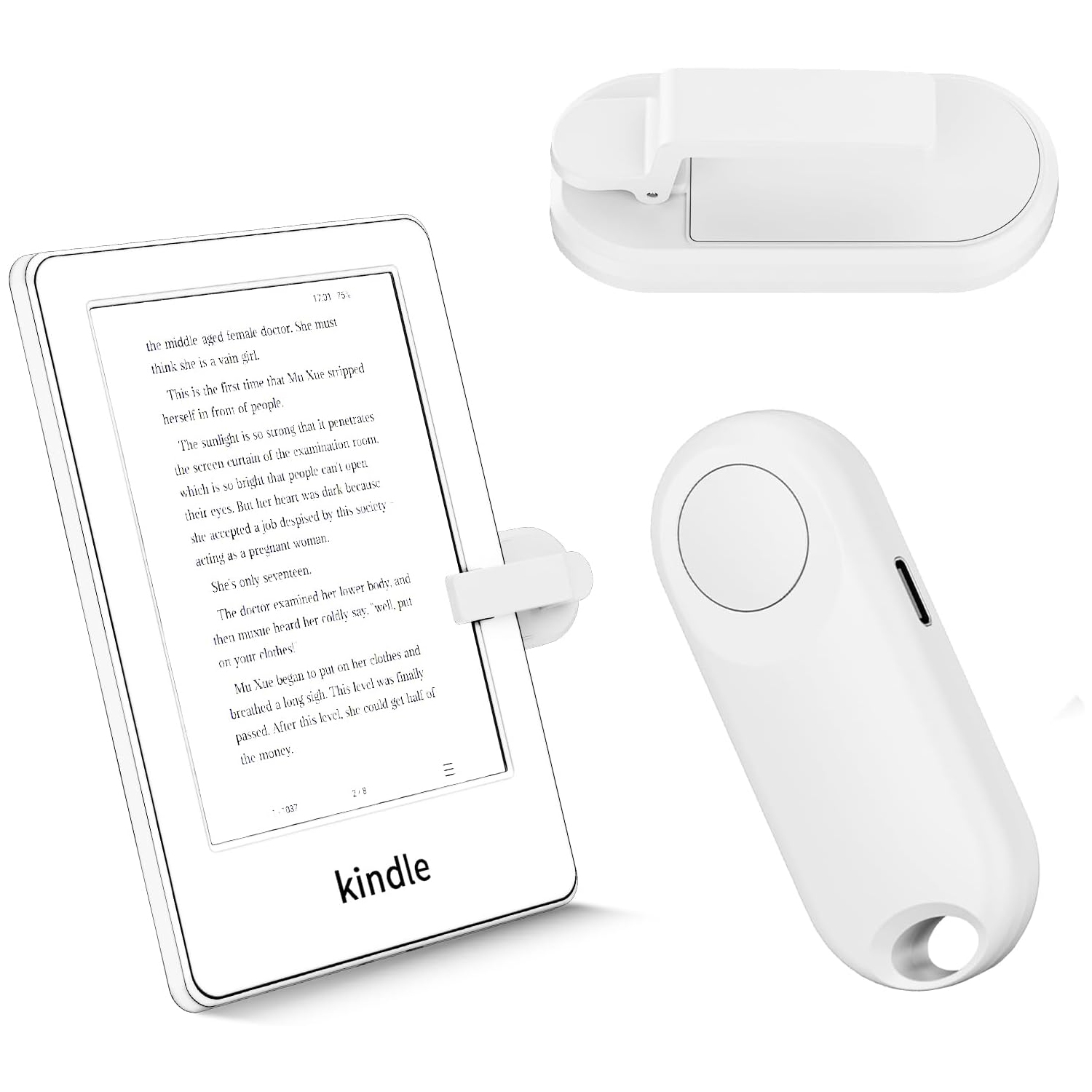 Remote Control Page Turner for Kindle Paperwhite Accessories Ipad Reading, iPhone Tablets Android Taking Photos Camera Video Recording Remote, White