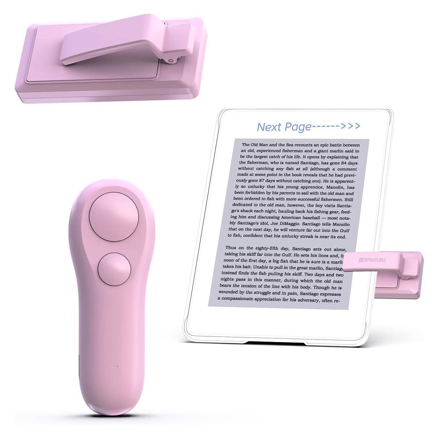 Page Turner for Kindle Paperwhite Oasis Kobo E-Readers Accessories, Remote Page Turner for Ipad Reading Comics, for Phone Taking Photos Camera, Pink