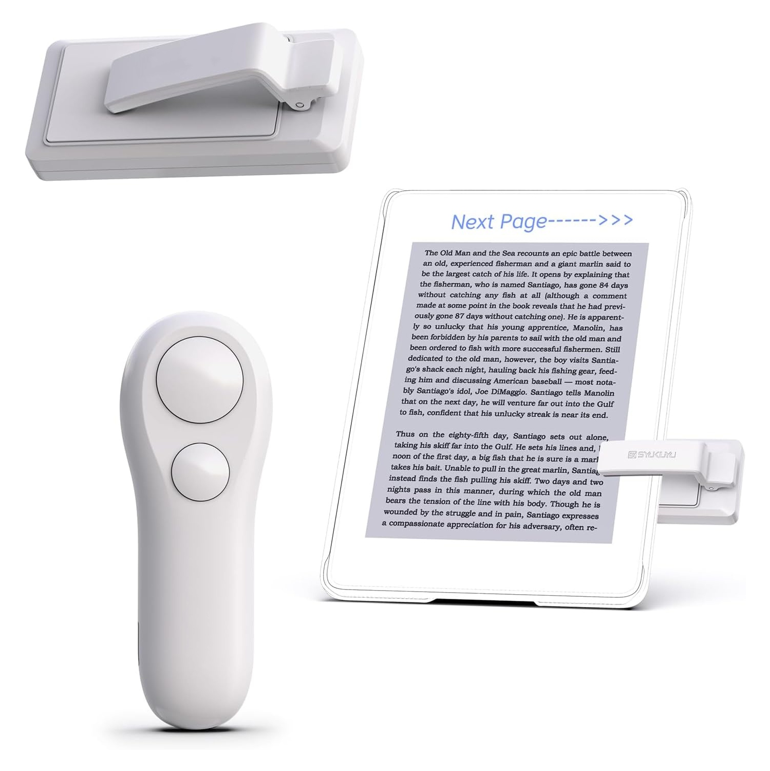 Page Turner for Kindle Paperwhite Oasis Kobo E-Readers Accessories, Remote Page Turner for Ipad Reading Comics, for Phone Taking Photos Camera, White