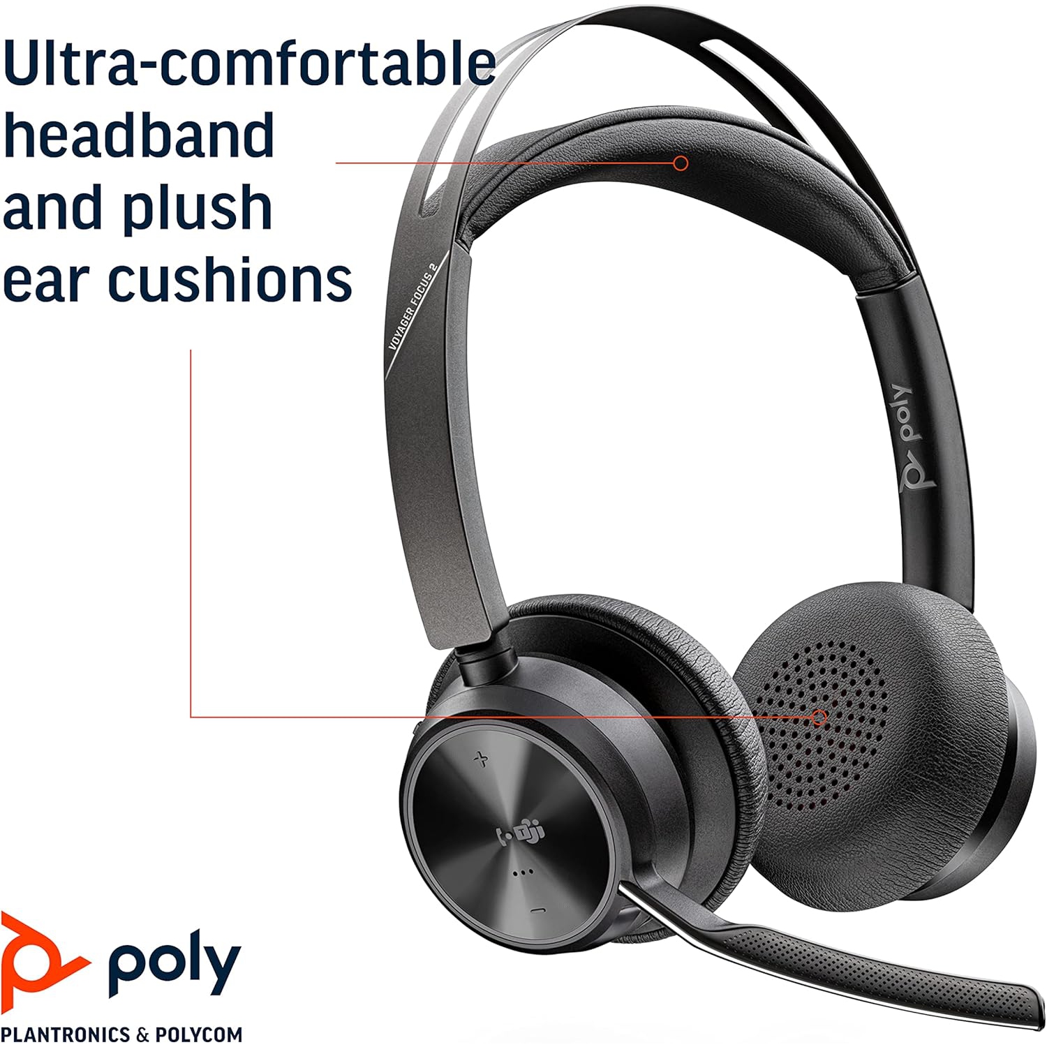 Poly - Voyager Focus 2 UC USB-A Headset - Bluetooth Dual-Ear (Stereo) Headset with Boom Mic - USB-A PC/Mac Compatible - Active Noise Canceling