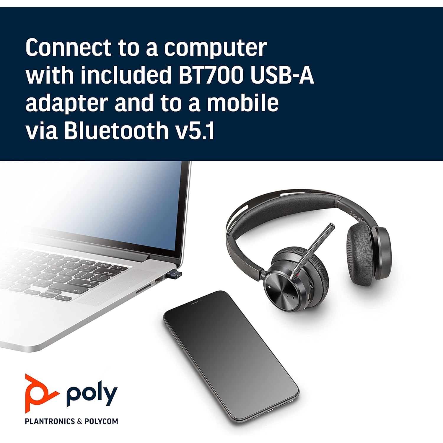 Poly - Voyager Focus 2 UC USB-A Headset - Bluetooth Dual-Ear (Stereo) Headset with Boom Mic - USB-A PC/Mac Compatible - Active Noise Canceling