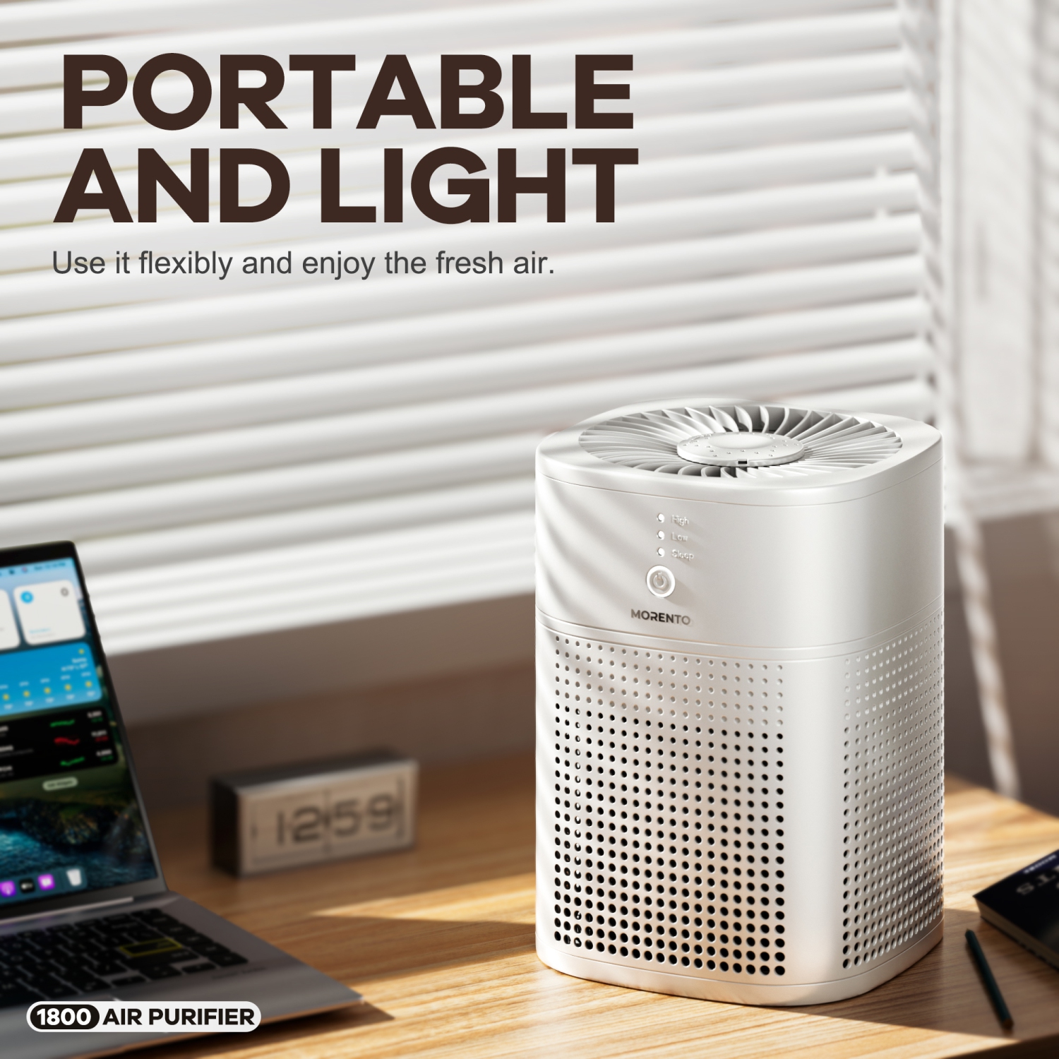MORENTO HY1800 Air Purifiers for Bedroom, HEPA Filter for Smoke, Pet Dander with Fragrance Sponge, Small Air Purifier with Sleep Mode - White