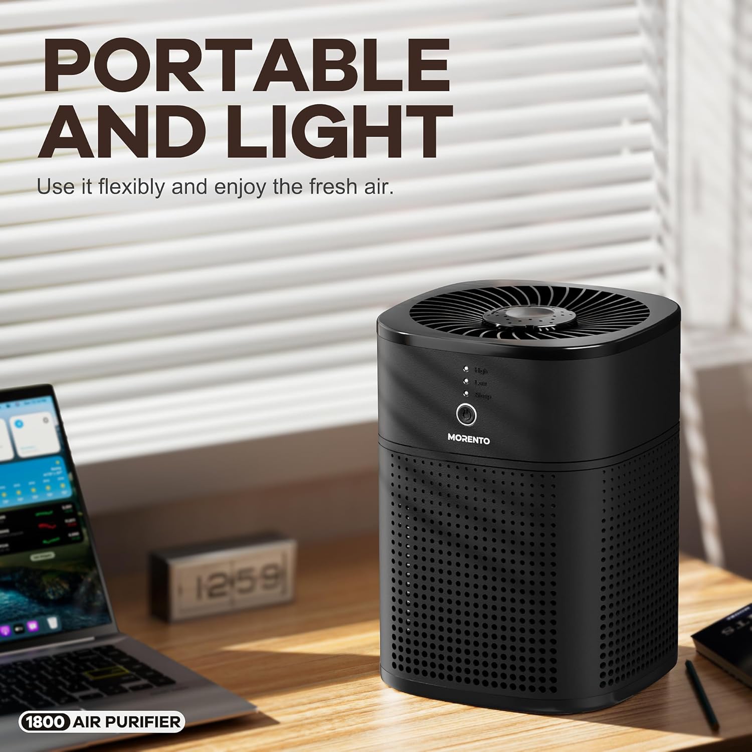 MORENTO HY1800 Air Purifiers for Bedroom, HEPA Filter for Smoke, Pet Dander with Fragrance Sponge, Small Air Purifier with Sleep Mode, Black