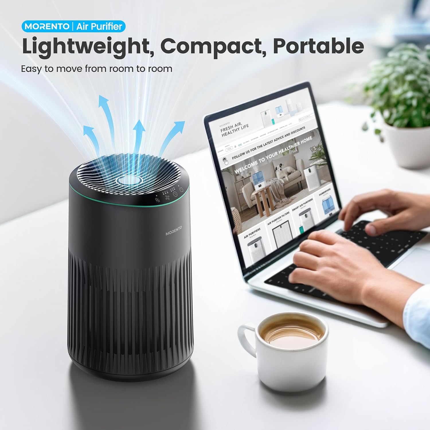 MORENTO MR2566 Air Purifier for Home, Air Purifier for Smoke Pet Dander Odors with Fragrance Sponge with Sleep Mode for Bedroom, Grey