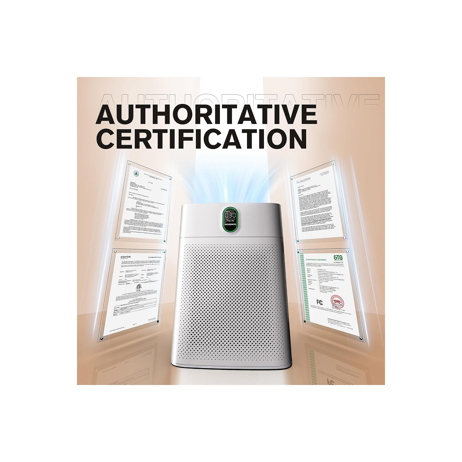 MORENTO HY4866 Air Purifier Up to 1076 Sqft with HEPA Filter and Air Quality Sensor for Home Large Room Bedroom, Double-sided Air Inlet, 24db, White