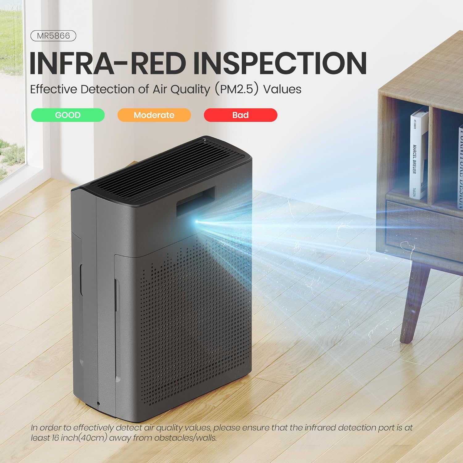 MORENTO MR5866 Smart Air Purifier Up to 1290 ft² for Home with HEPA Filter and PM 2.5 Air Quality Monitor, Wi-Fi and Alexa compatible, Grey