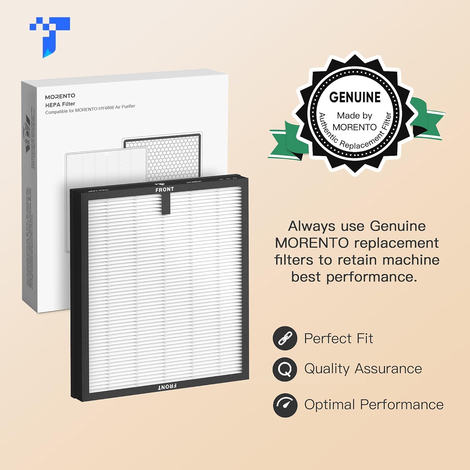 MORENTO HY4866 Genuine Air Purifier Replacement Filter, True HEPA Filter for HY4866 Air Purifier, Original Version, 2 Pack