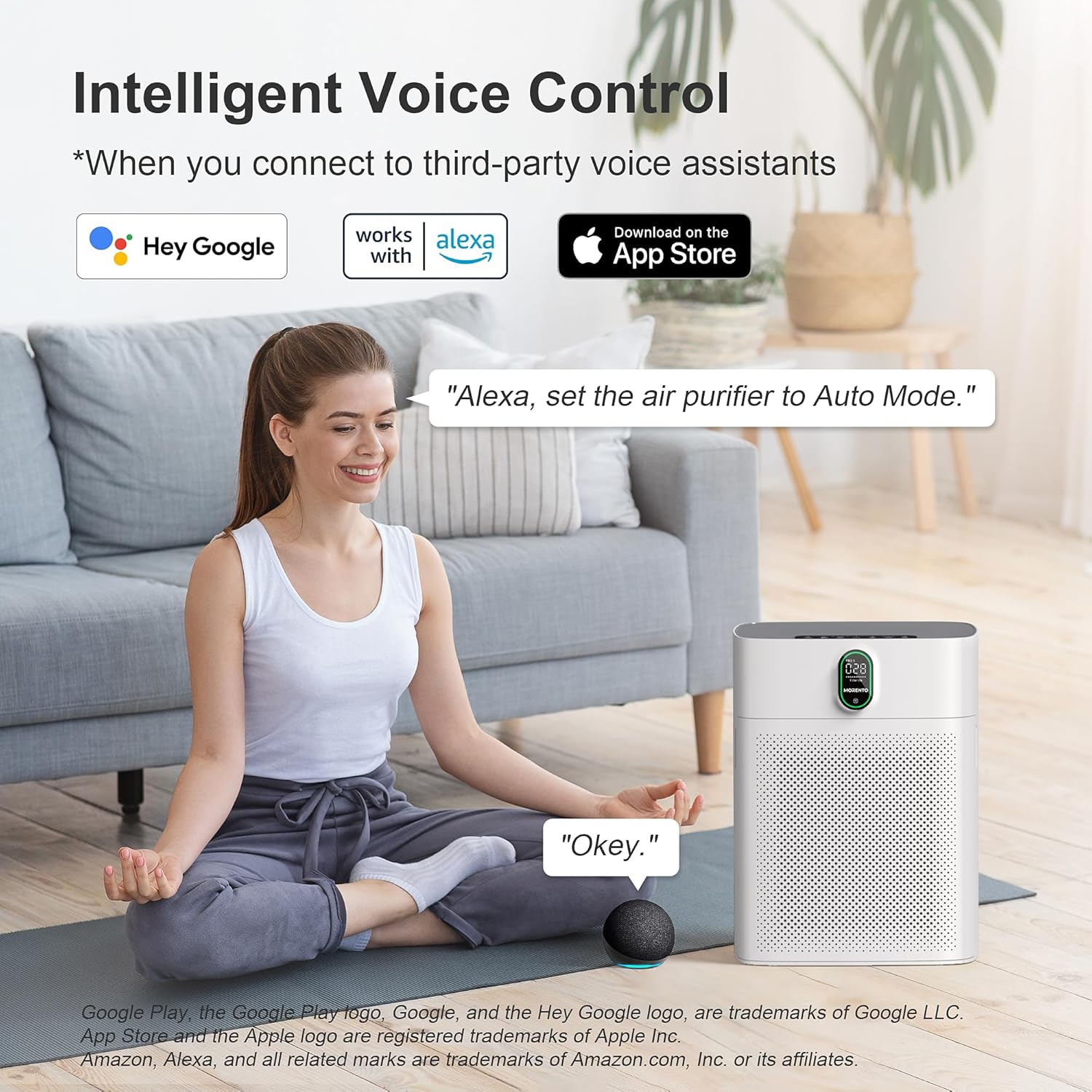 MORENTO HY4866 Smart Air Purifier Up to 1076 Sqft with HEPA Filter and Air Quality Sensor for Home Large Room Bedroom, Double-sided Air Inlet, 24db,