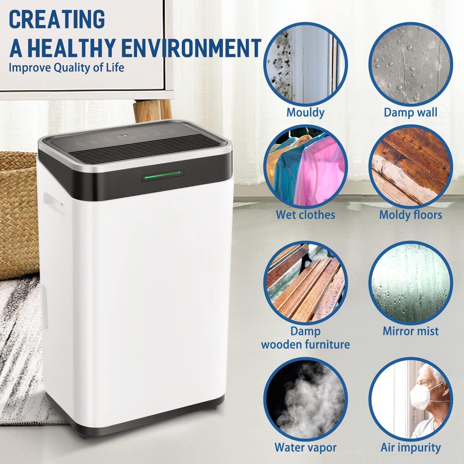 Dehumidifier for Home 45Pints/Day,Basement Dehumidifier,Garage dehumidifier with Low Noise,Basement Dehumidifier with Drain Hose
