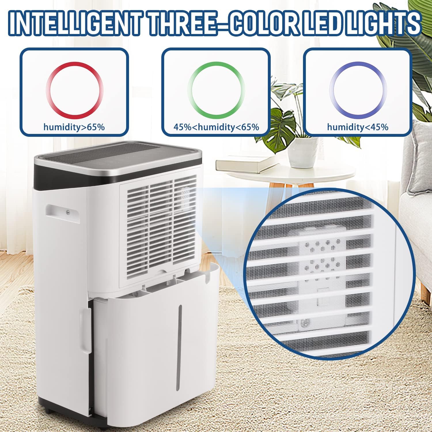Dehumidifier for Home 45Pints/Day,Basement Dehumidifier,Garage dehumidifier with Low Noise,Basement Dehumidifier with Drain Hose