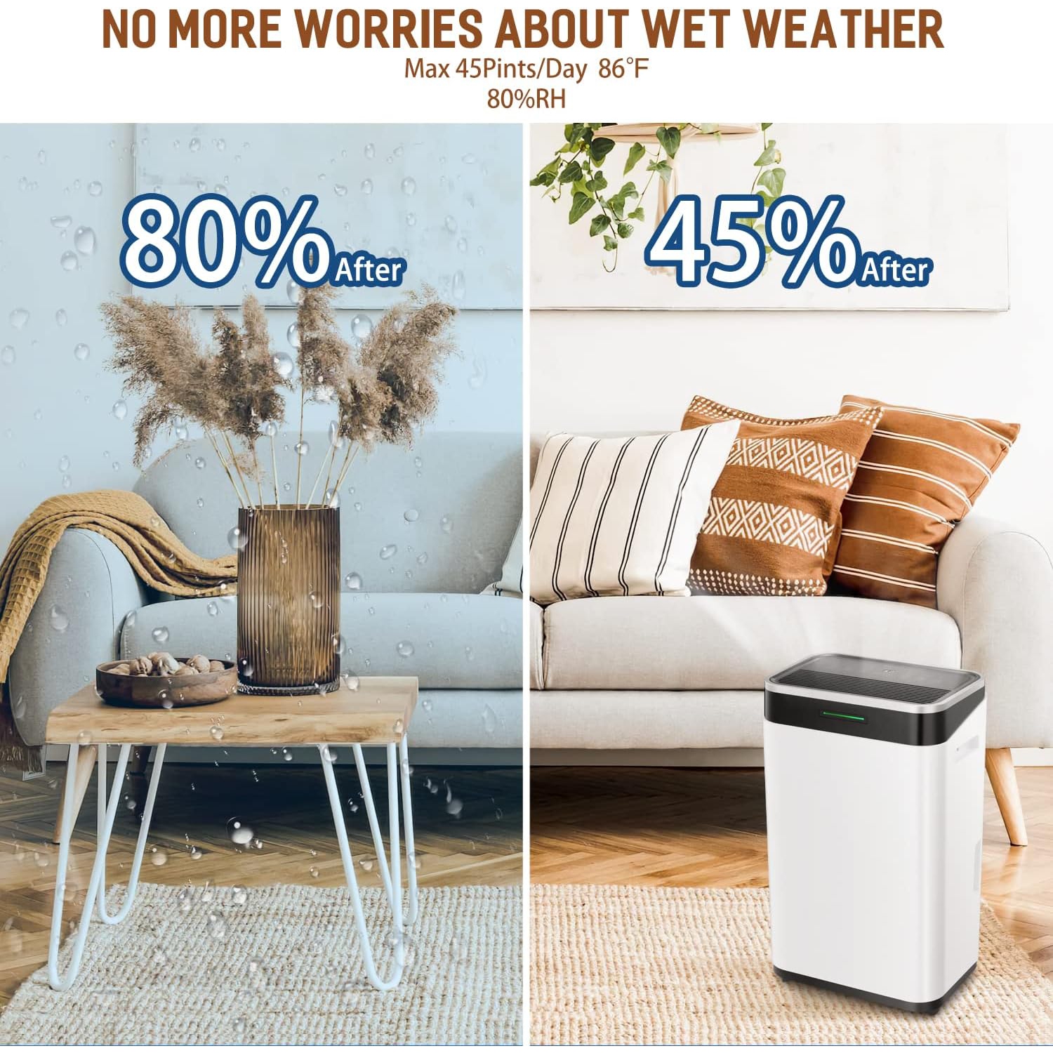 Dehumidifier for Home 45Pints/Day,Basement Dehumidifier,Garage dehumidifier with Low Noise,Basement Dehumidifier with Drain Hose