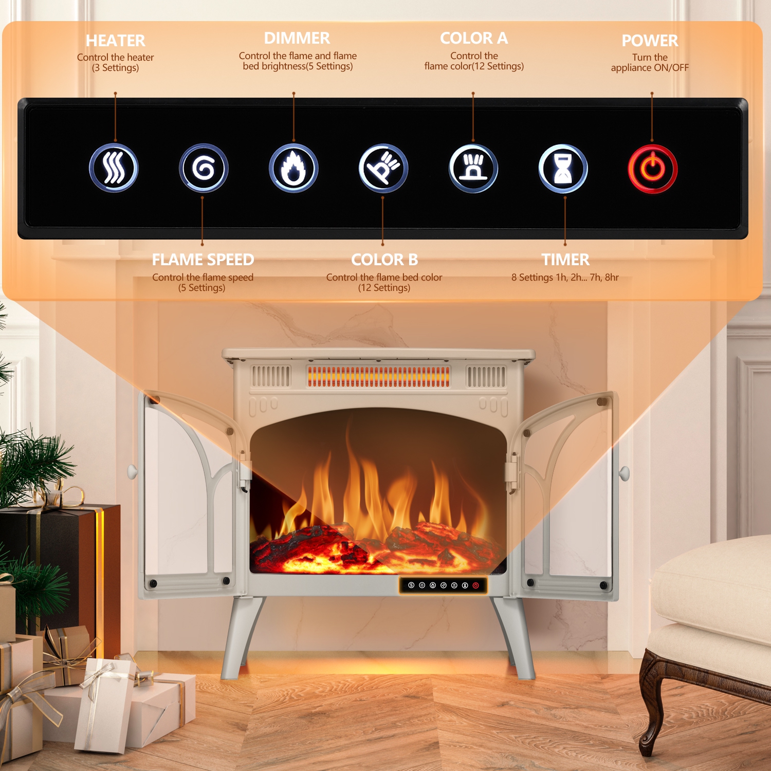 Antarctic Star Infrared Classic Electric Fireplace Stove, Freestanding Fireplace Heater Adjustable Brightness and Color, Overheating Protection,BEIGE