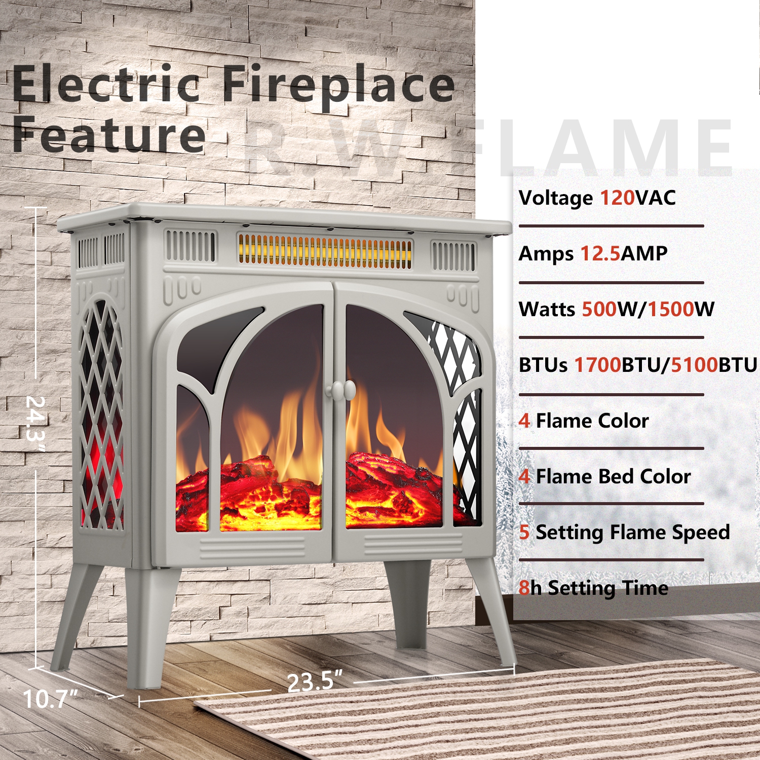 Antarctic Star Infrared Classic Electric Fireplace Stove, Freestanding Fireplace Heater Adjustable Brightness and Color, Overheating Protection,BEIGE