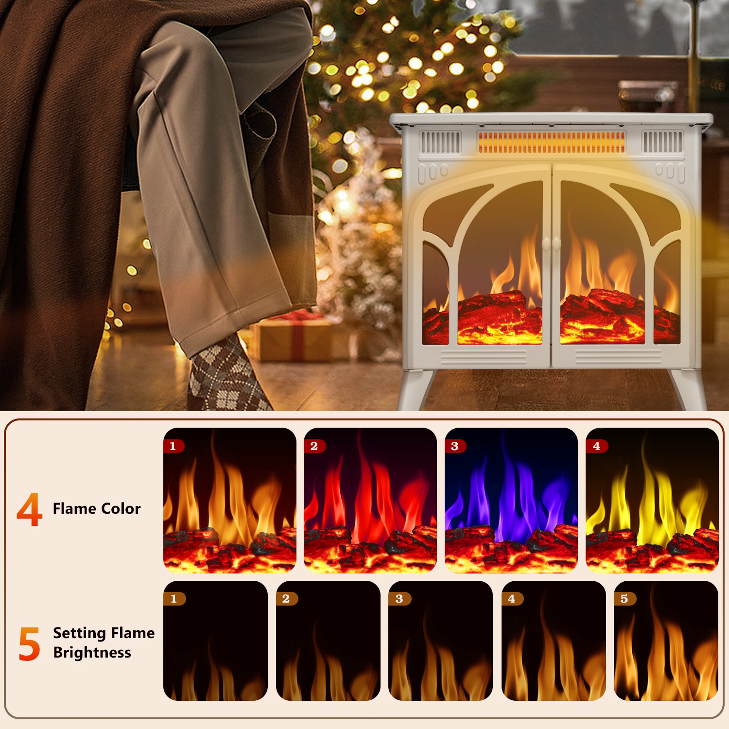 Antarctic Star Infrared Classic Electric Fireplace Stove, Freestanding Fireplace Heater Adjustable Brightness and Color, Overheating Protection,BEIGE
