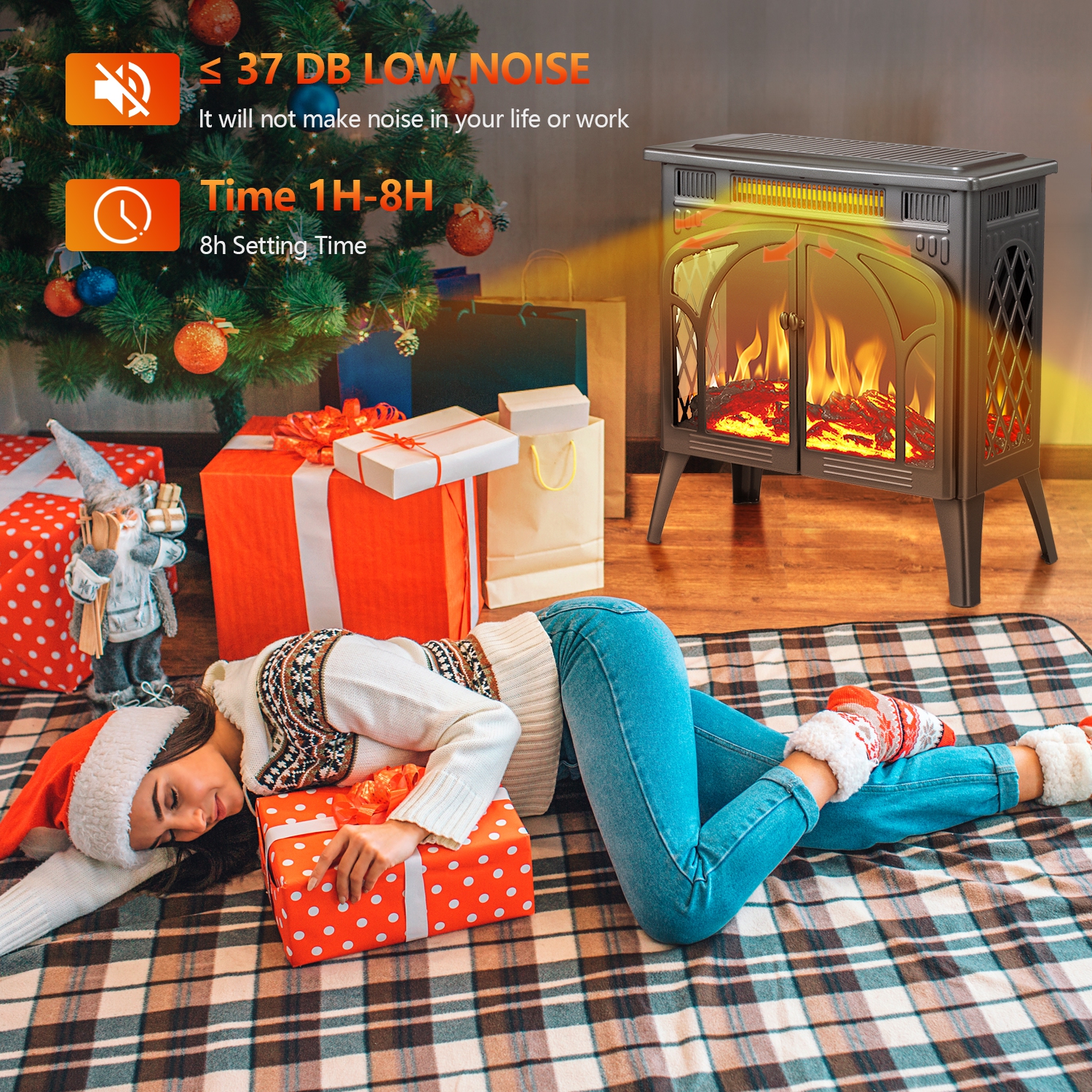 Antarctic Star Infrared Classic Electric Fireplace Stove, Freestanding Fireplace Heater Adjustable Brightness and Color, Overheating Protection,GREY