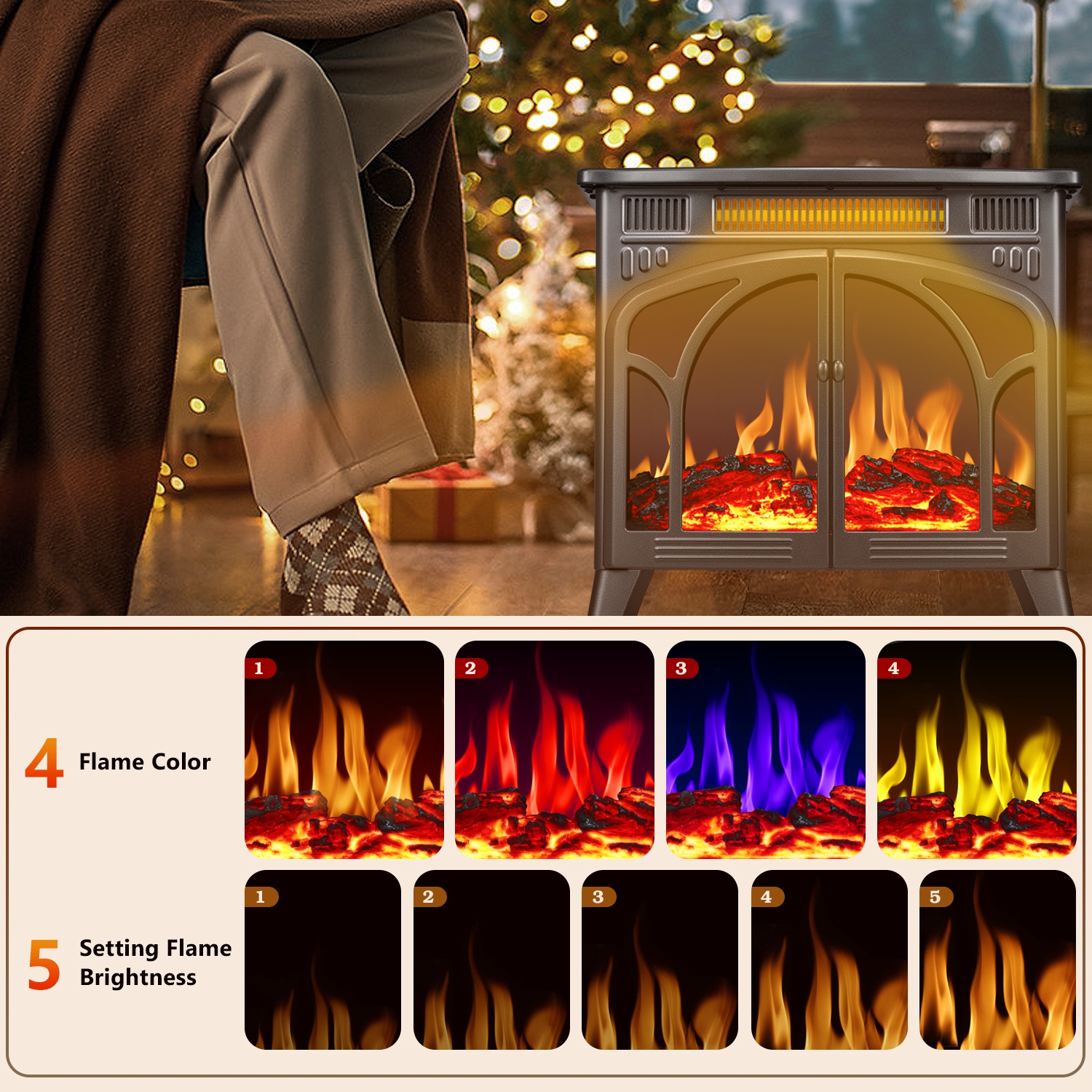 Antarctic Star Infrared Classic Electric Fireplace Stove, Freestanding Fireplace Heater Adjustable Brightness and Color, Overheating Protection,GREY