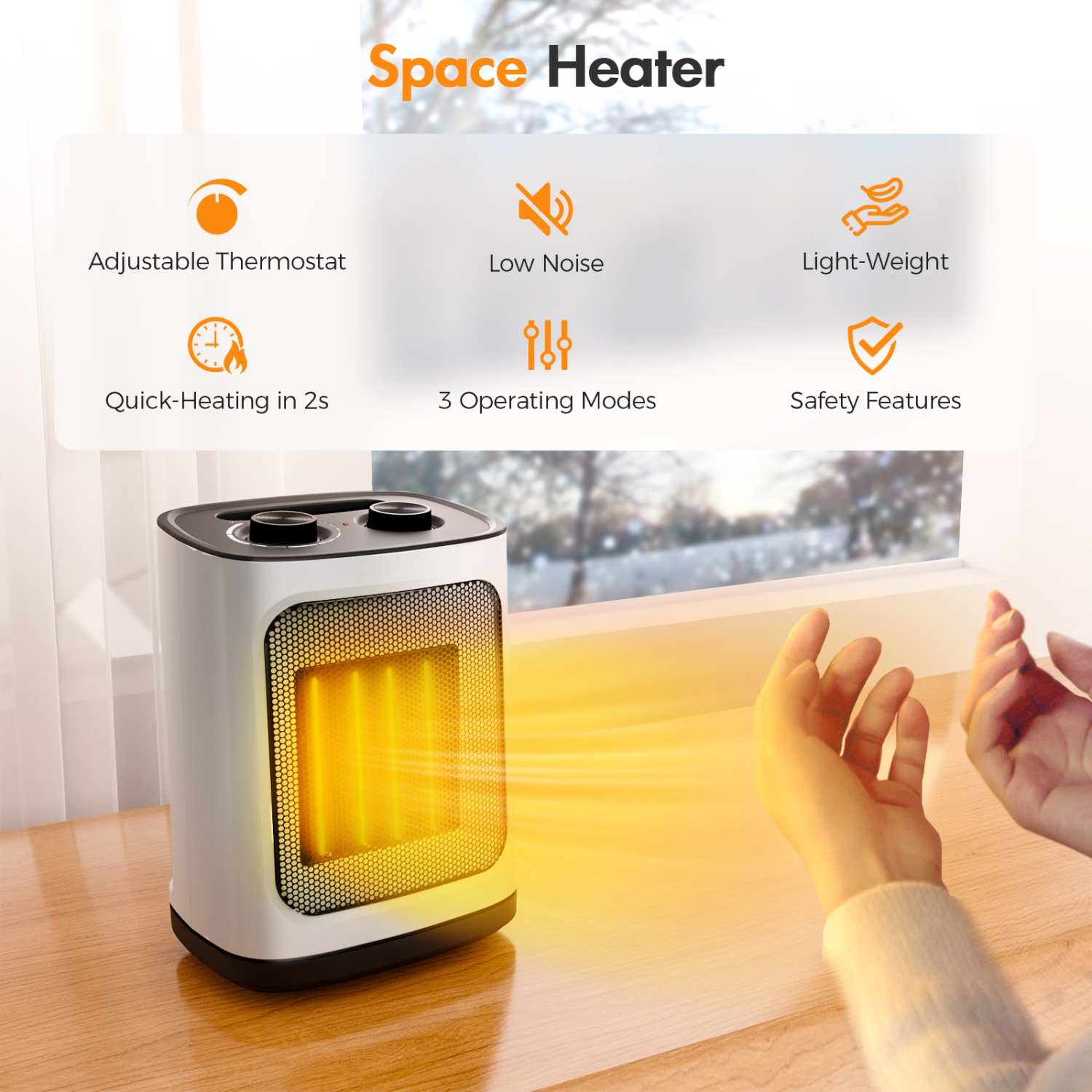 1500W Ceramic quiet Indoor Heater, SILVER